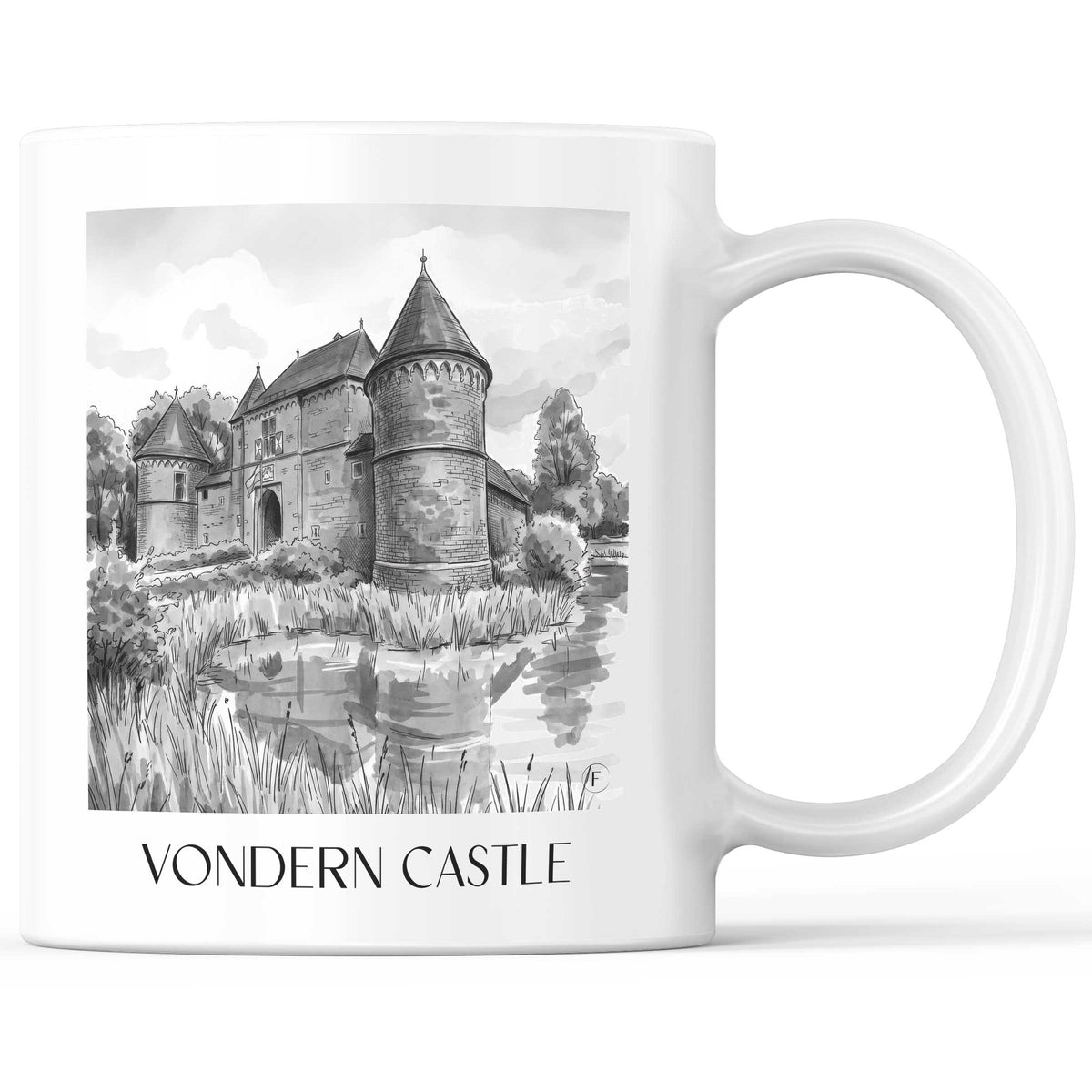 Burg Vondern Kaffeebecher - Oberhausen - Deutschland Becher - Kaffeetasse im Aquarell Schwarz-Weiß Stil - favplace