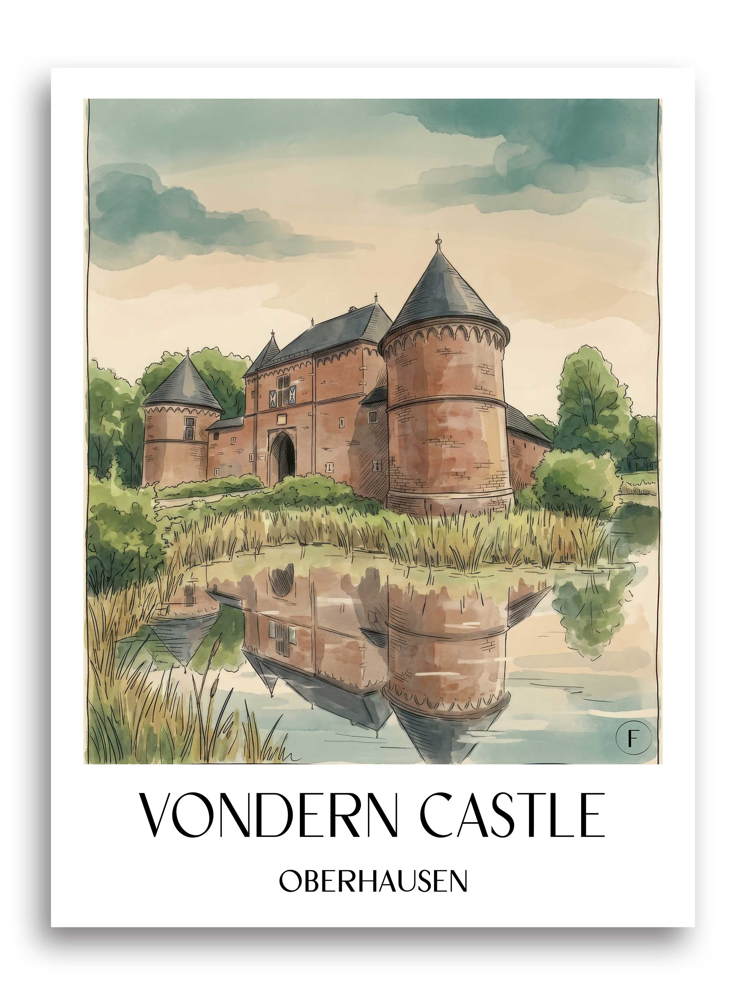 Burg Vondern Poster - Oberhausen - Deutschland Kunstdruck - Aquarell von A4 bis A1 - favplace