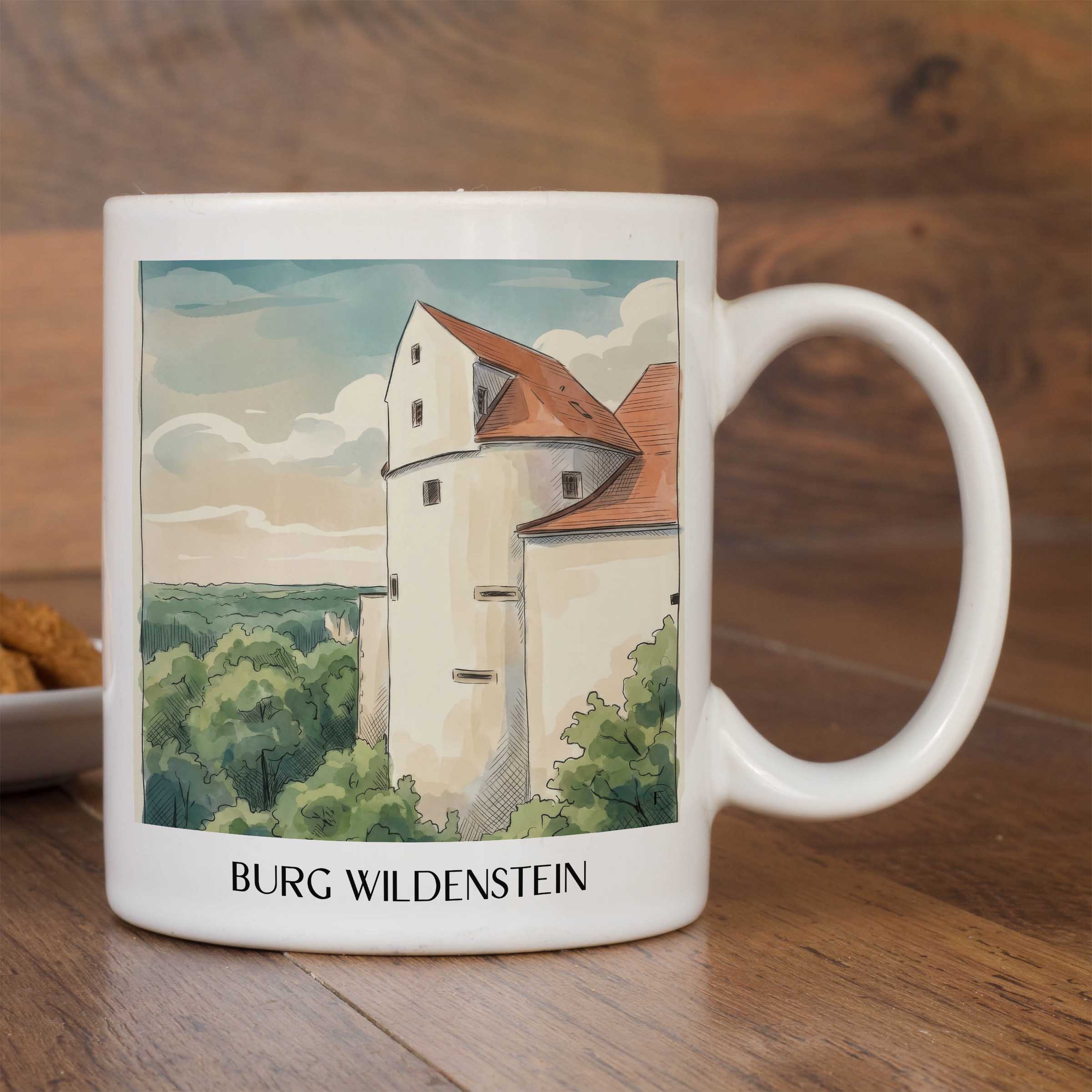 burg-wildenstein-schwäbische-alb-deutschland-kaffeebecher-aquarell