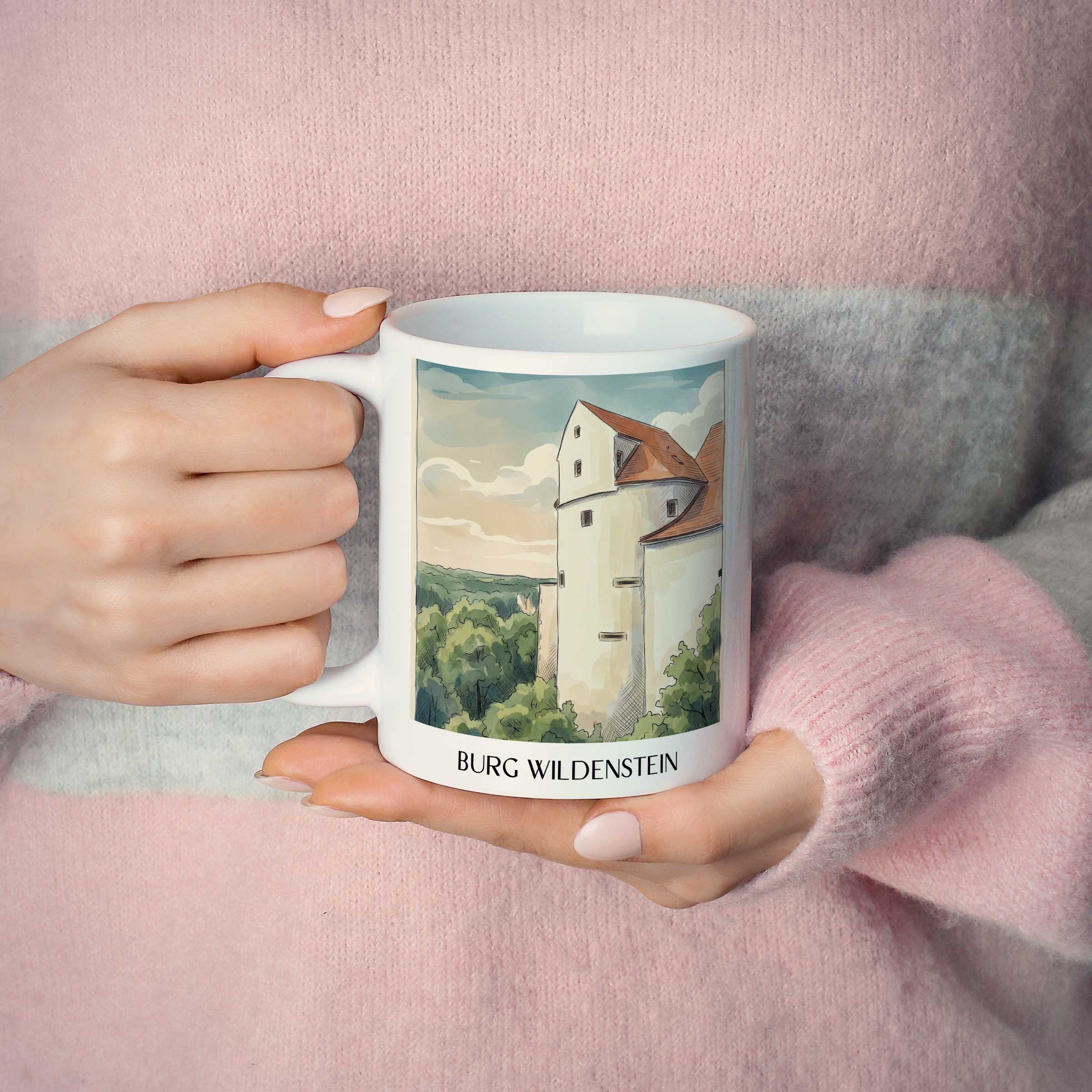 burg-wildenstein-schwäbische-alb-deutschland-kaffeebecher-aquarell