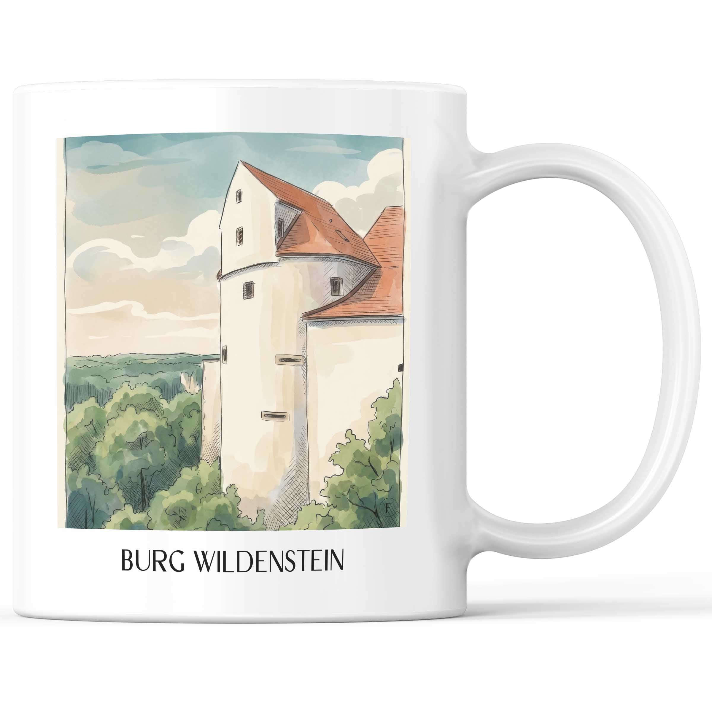 burg-wildenstein-schwäbische-alb-deutschland-kaffeebecher-aquarell