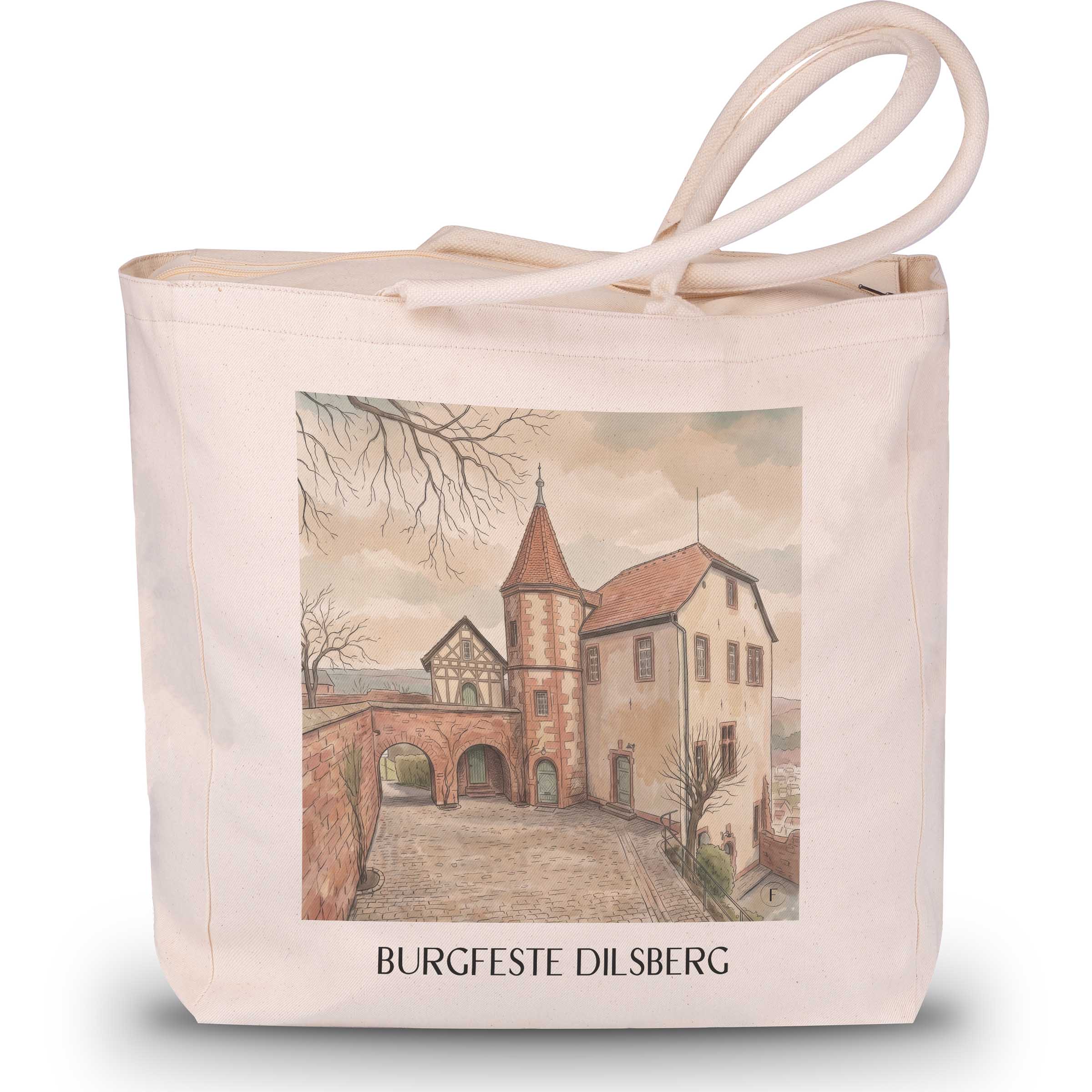 burgfeste-dilsberg-neckargmünd-deutschland-einkaufstasche-aquarell
