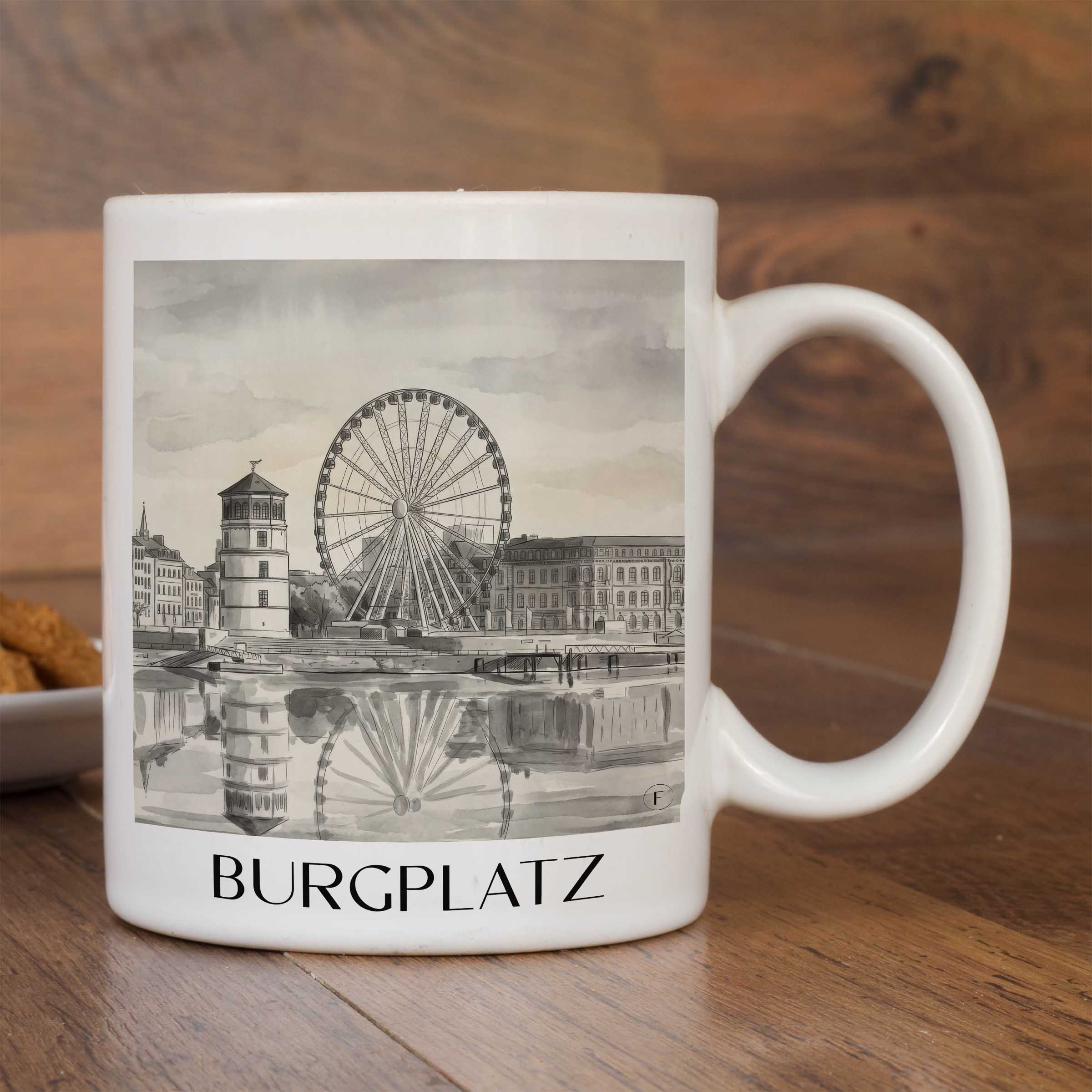 burgplatz-düsseldorf-deutschland-kaffeebecher-aquarell-schwarz-weiss