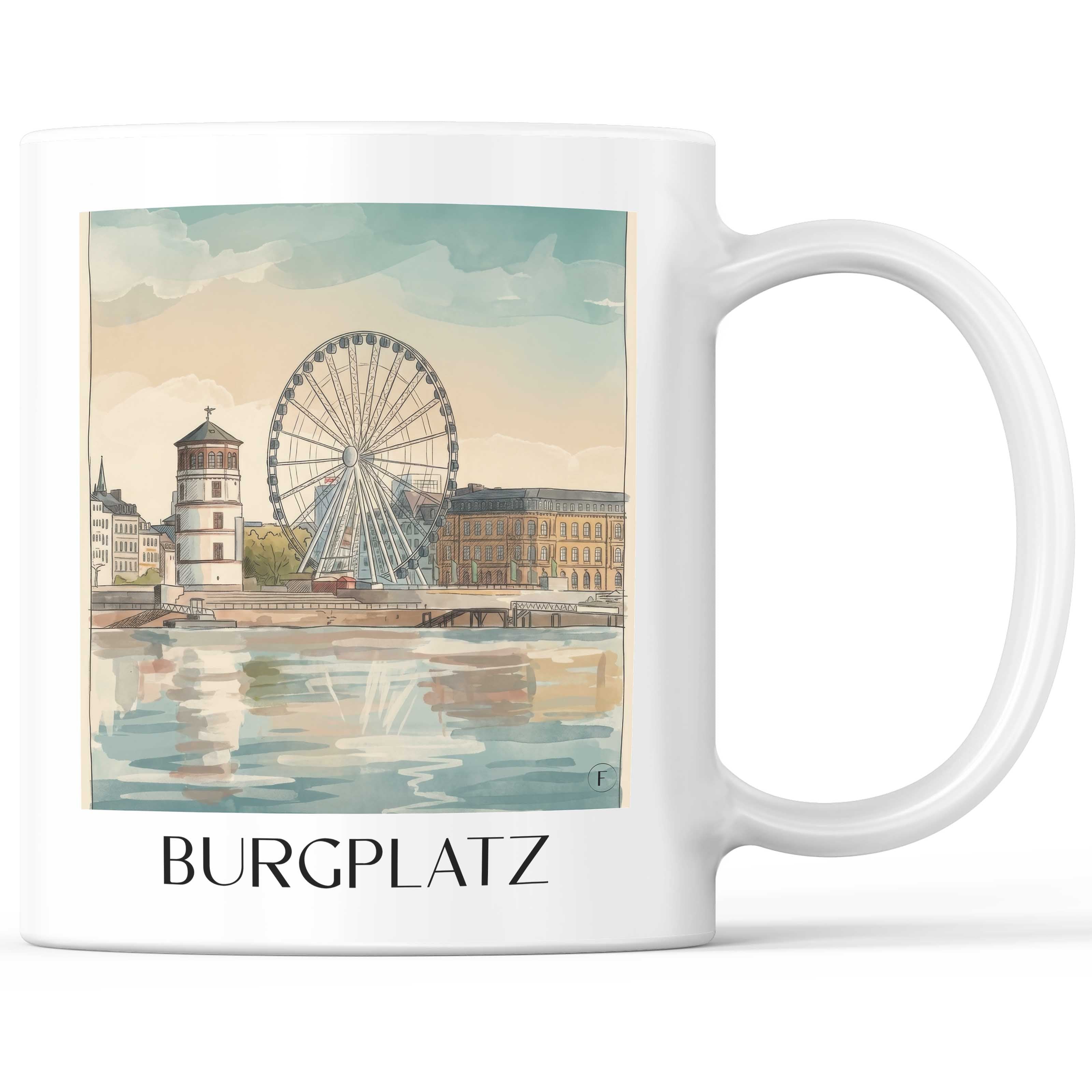 Burgplatz Kaffeebecher - Düsseldorf - Deutschland Becher - Kaffeetasse im Aquarell Stil - favplace