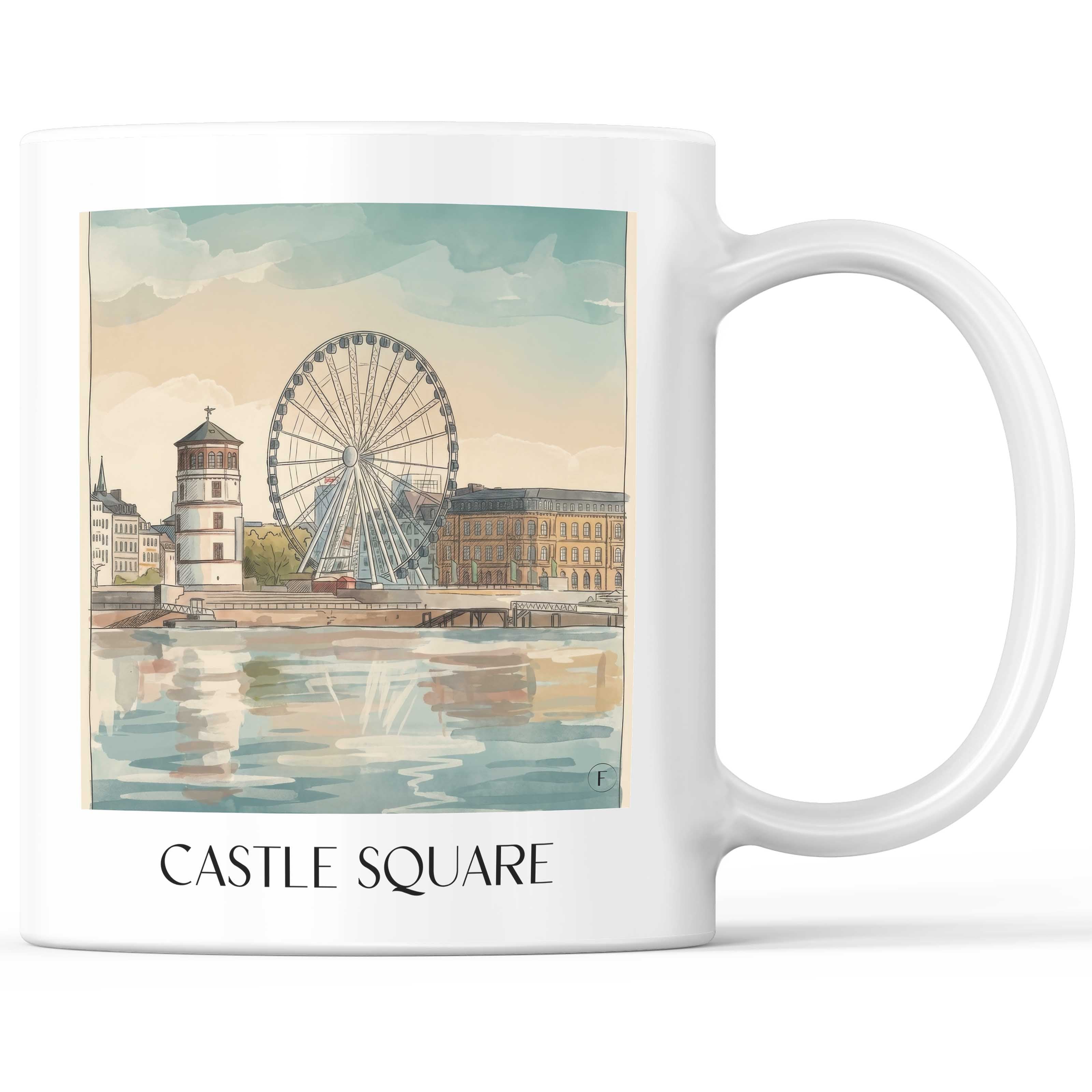 Burgplatz Kaffeebecher - Düsseldorf - Deutschland Becher - Kaffeetasse im Aquarell Stil - favplace