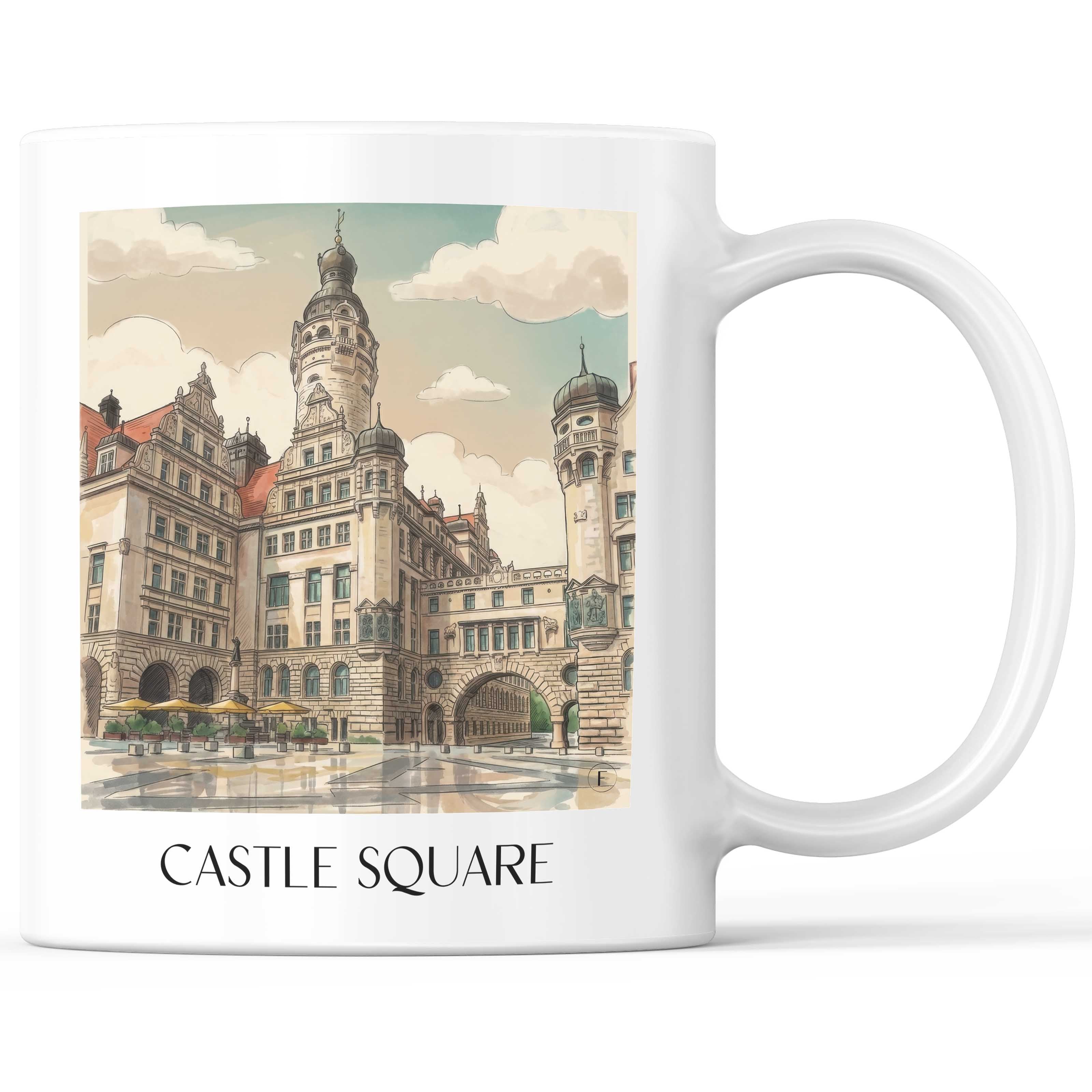 Burgplatz Kaffeebecher - Leipzig - Deutschland Becher - Kaffeetasse im Aquarell Stil - favplace