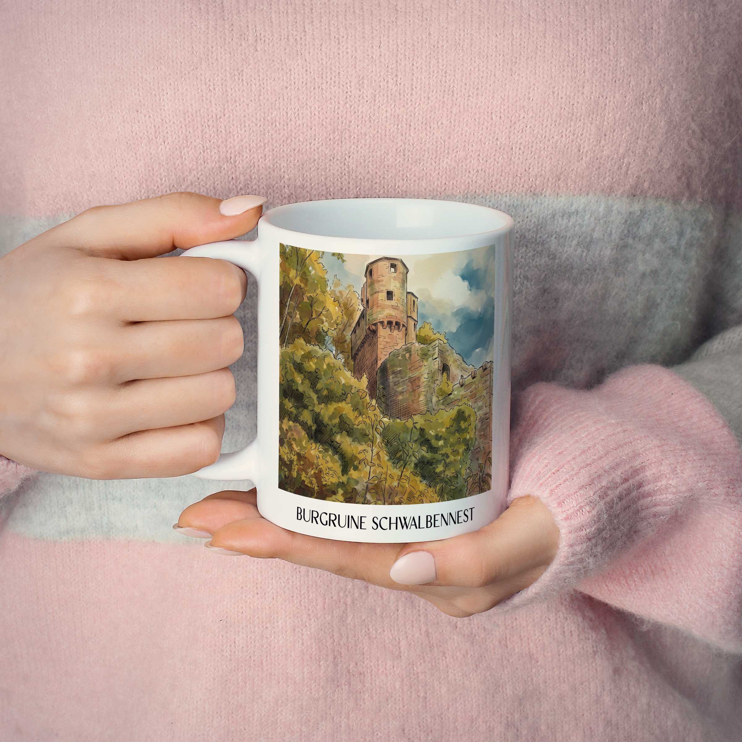 burgruine-schwalbennest-neckarsteinnach-deutschland-kaffeebecher-aquarell