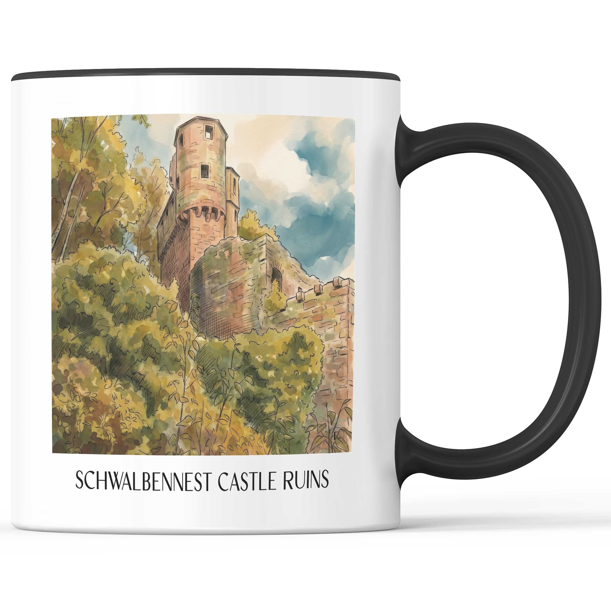 Burgruine Schwalbennest Kaffeebecher - Neckarsteinnach - Deutschland Becher - Kaffeetasse im Aquarell Stil - favplace
