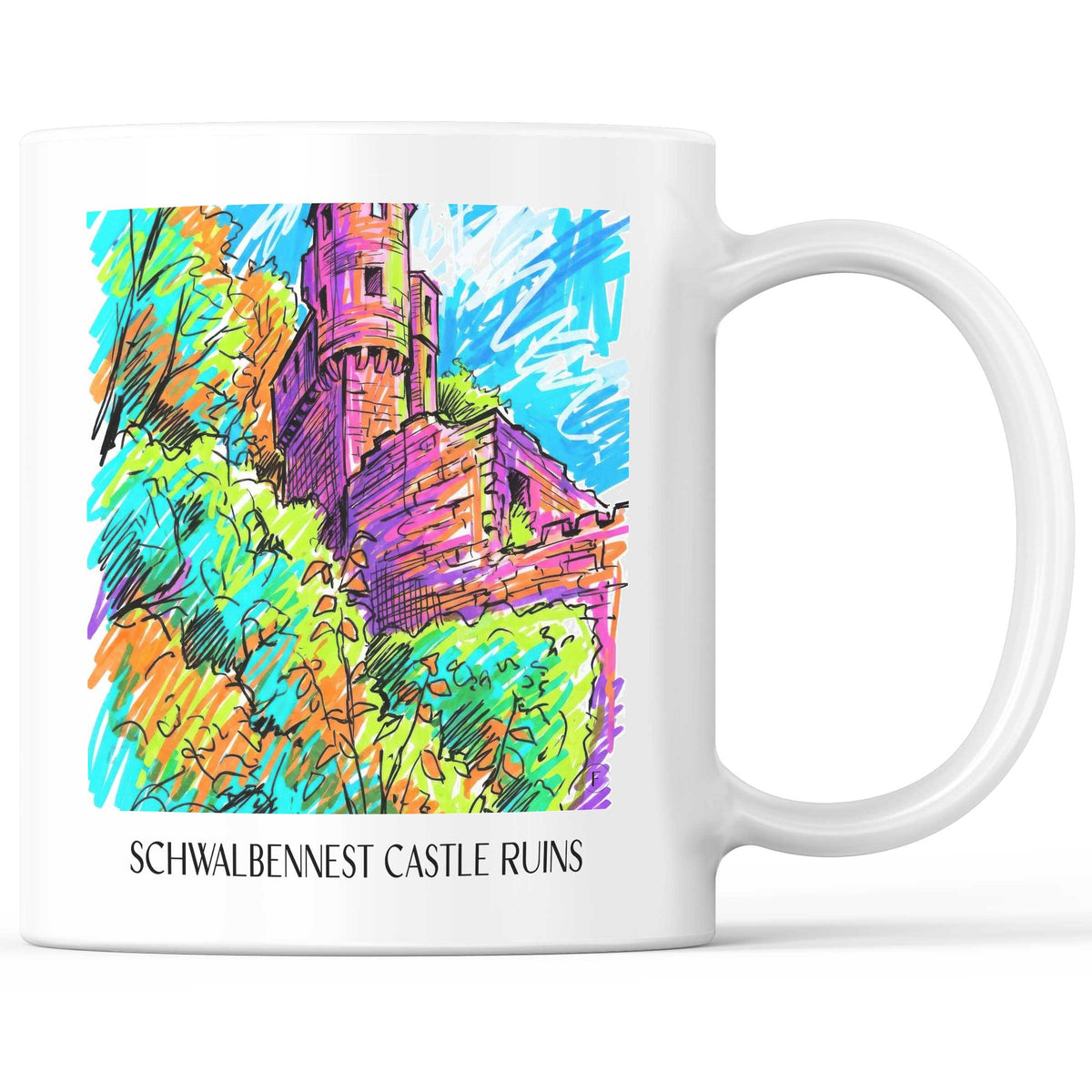 Burgruine Schwalbennest Kaffeebecher - Neckarsteinnach - Deutschland Becher - Kaffeetasse im Tag Graffiti Stil - favplace