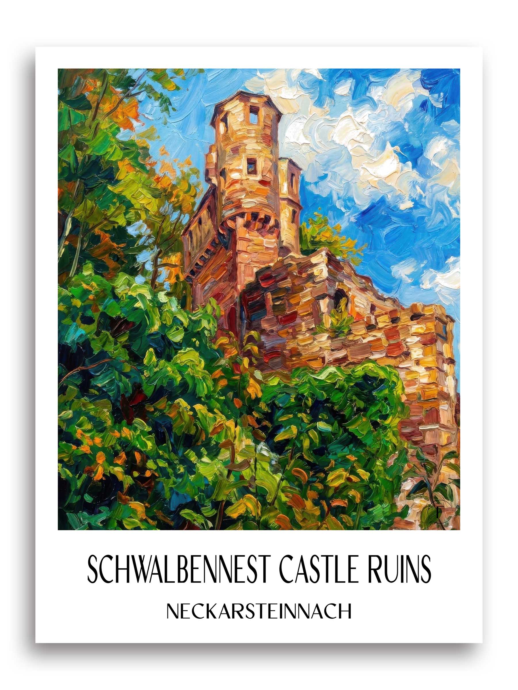 Burgruine Schwalbennest Poster - Neckarsteinnach - Deutschland Kunstdruck - Ölgemälde von A4 bis A1 - favplace