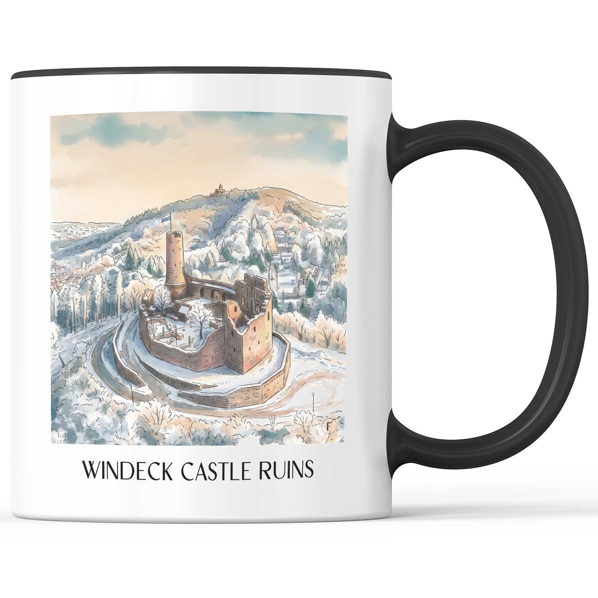 Burgruine Windeck Kaffeebecher - Weinheim - Deutschland Becher - Kaffeetasse im Aquarell Stil - favplace