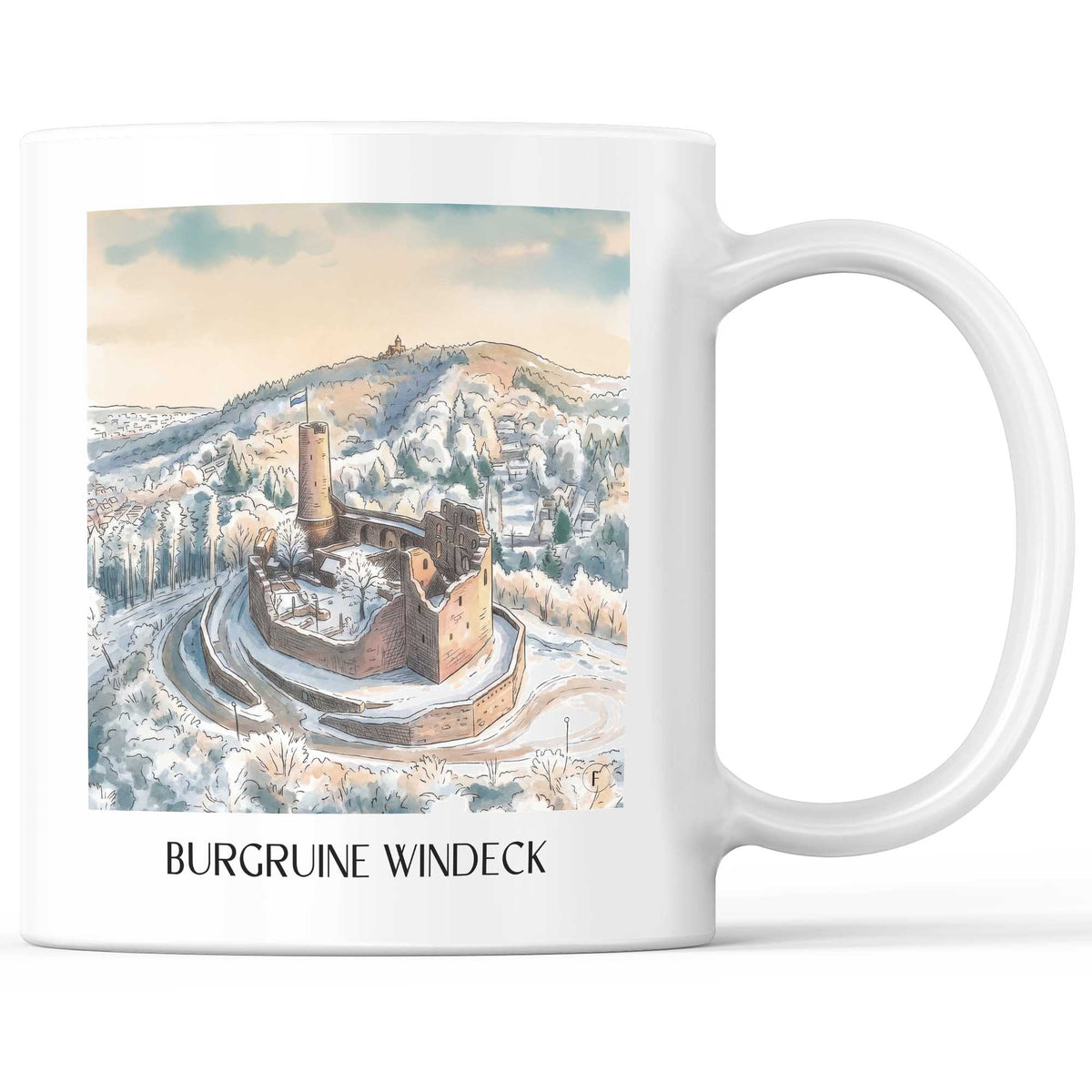 Burgruine Windeck Kaffeebecher - Weinheim - Deutschland Becher - Kaffeetasse im Aquarell Stil - favplace