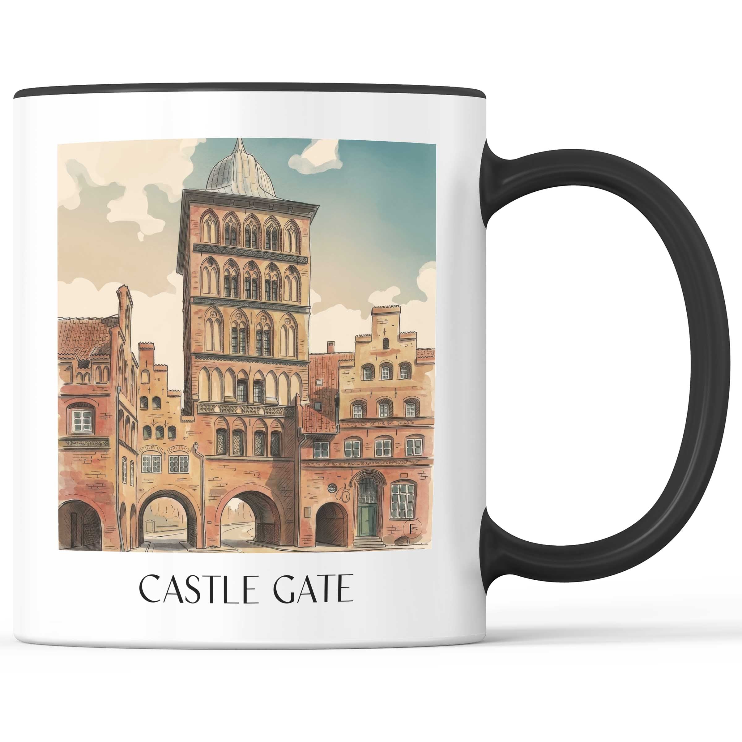 Burgtor Kaffeebecher - Lübeck - Deutschland Becher - Kaffeetasse im Aquarell Stil - favplace
