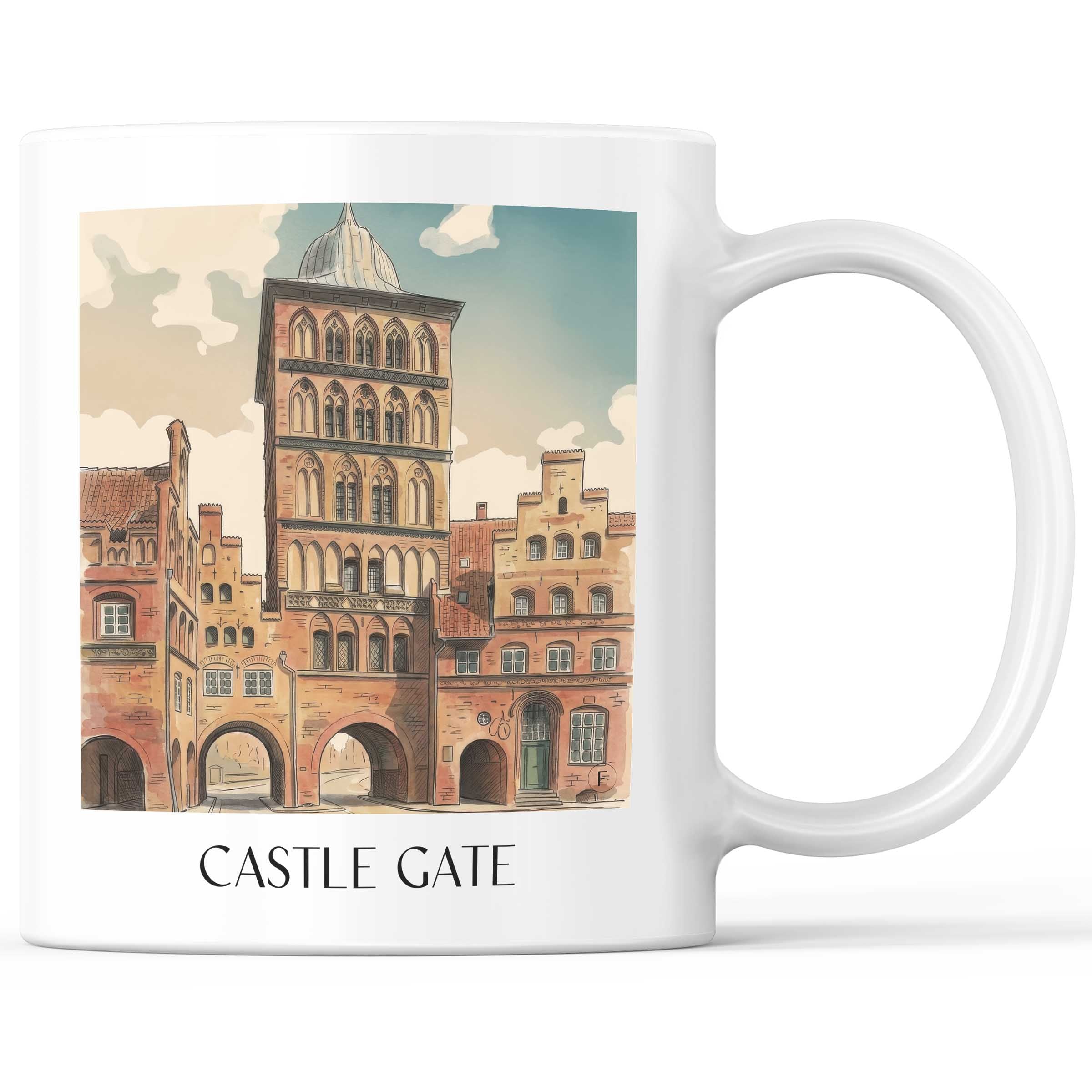 Burgtor Kaffeebecher - Lübeck - Deutschland Becher - Kaffeetasse im Aquarell Stil - favplace