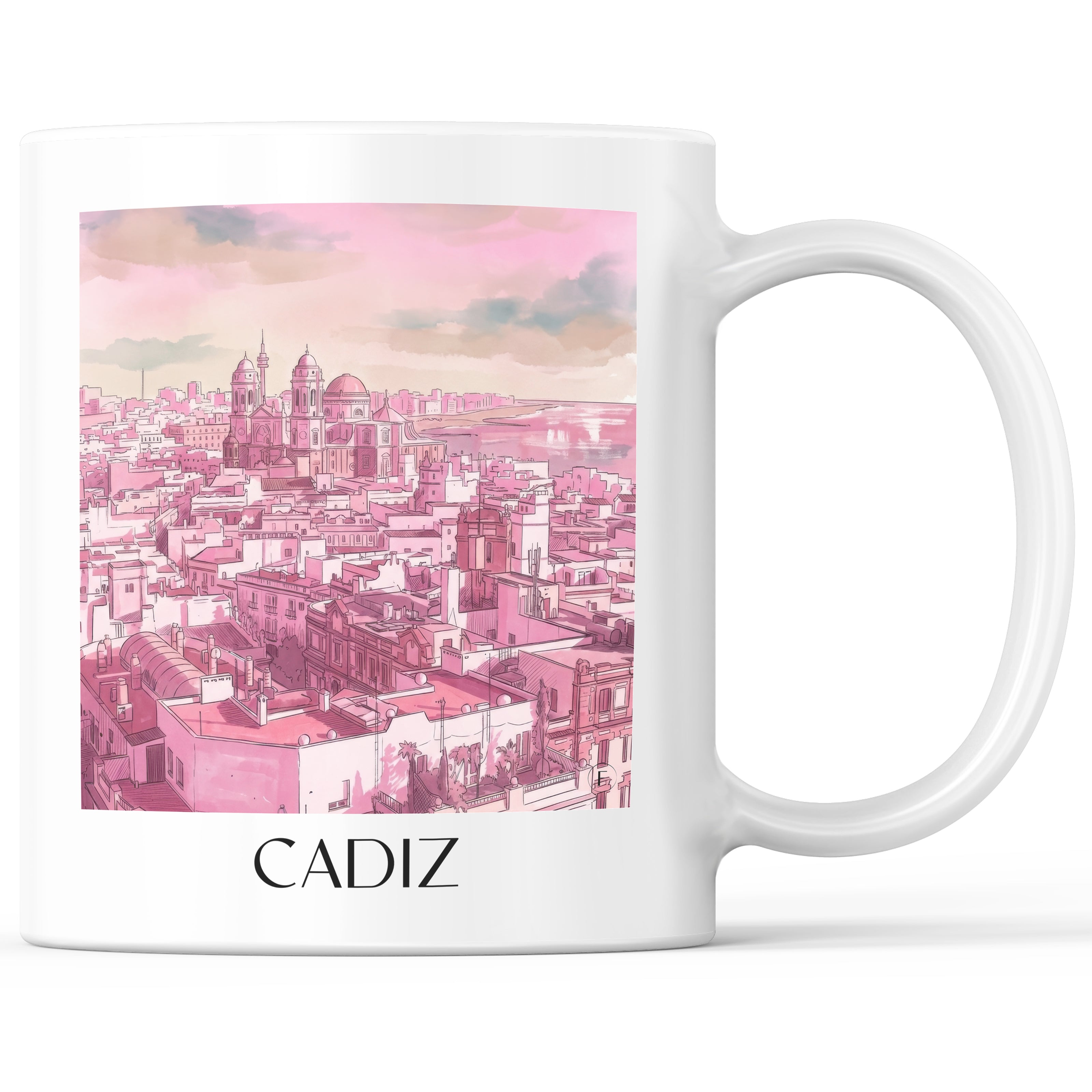 Cádiz Kaffeebecher - Spanien - Spanien Becher - Kaffeetasse im Aquarell Pink Stil - favplace