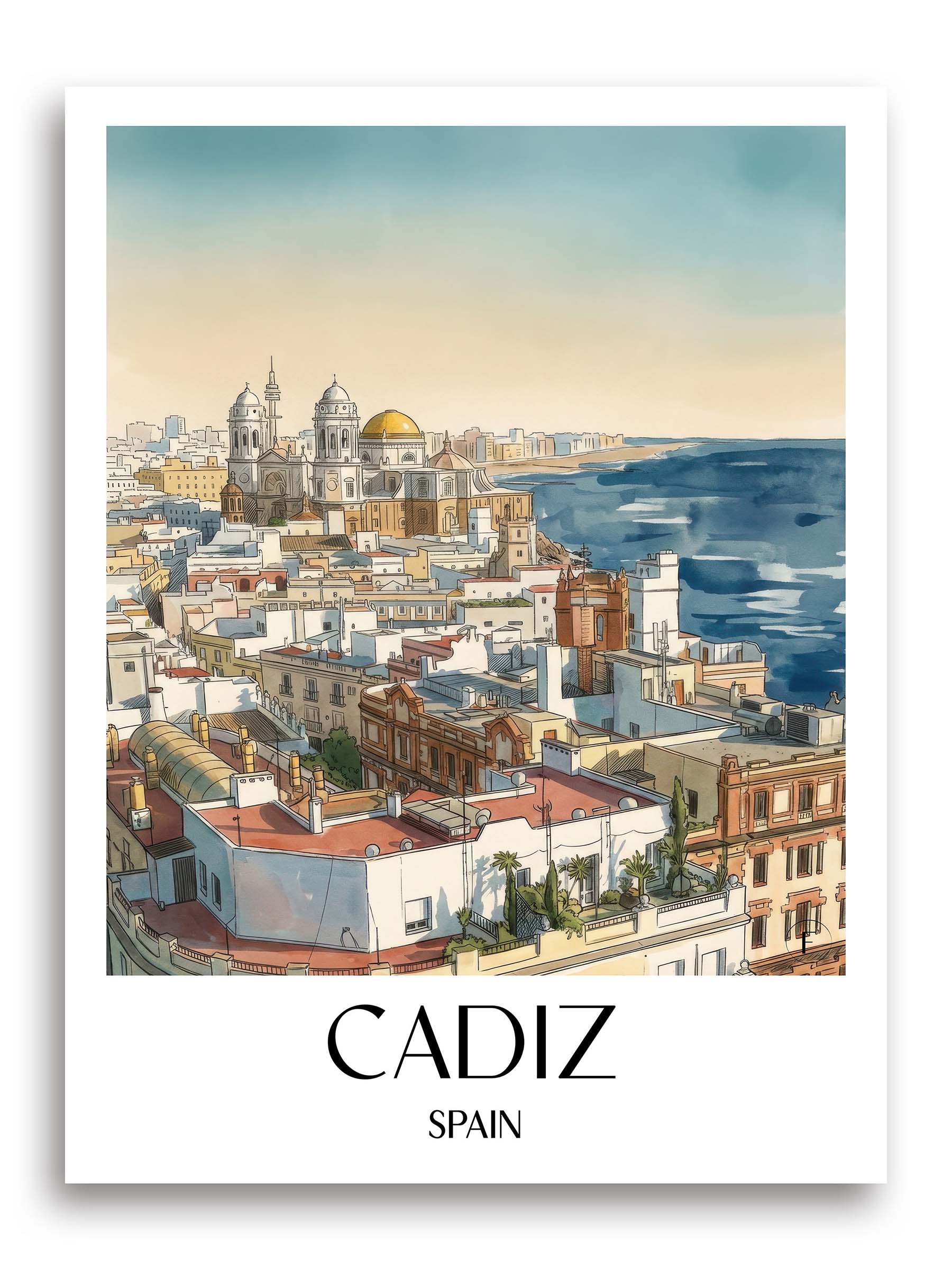 Cádiz Poster - Spanien - Spanien und Spanien Kunstdruck - Aquarell von A4 bis A1 - favplace