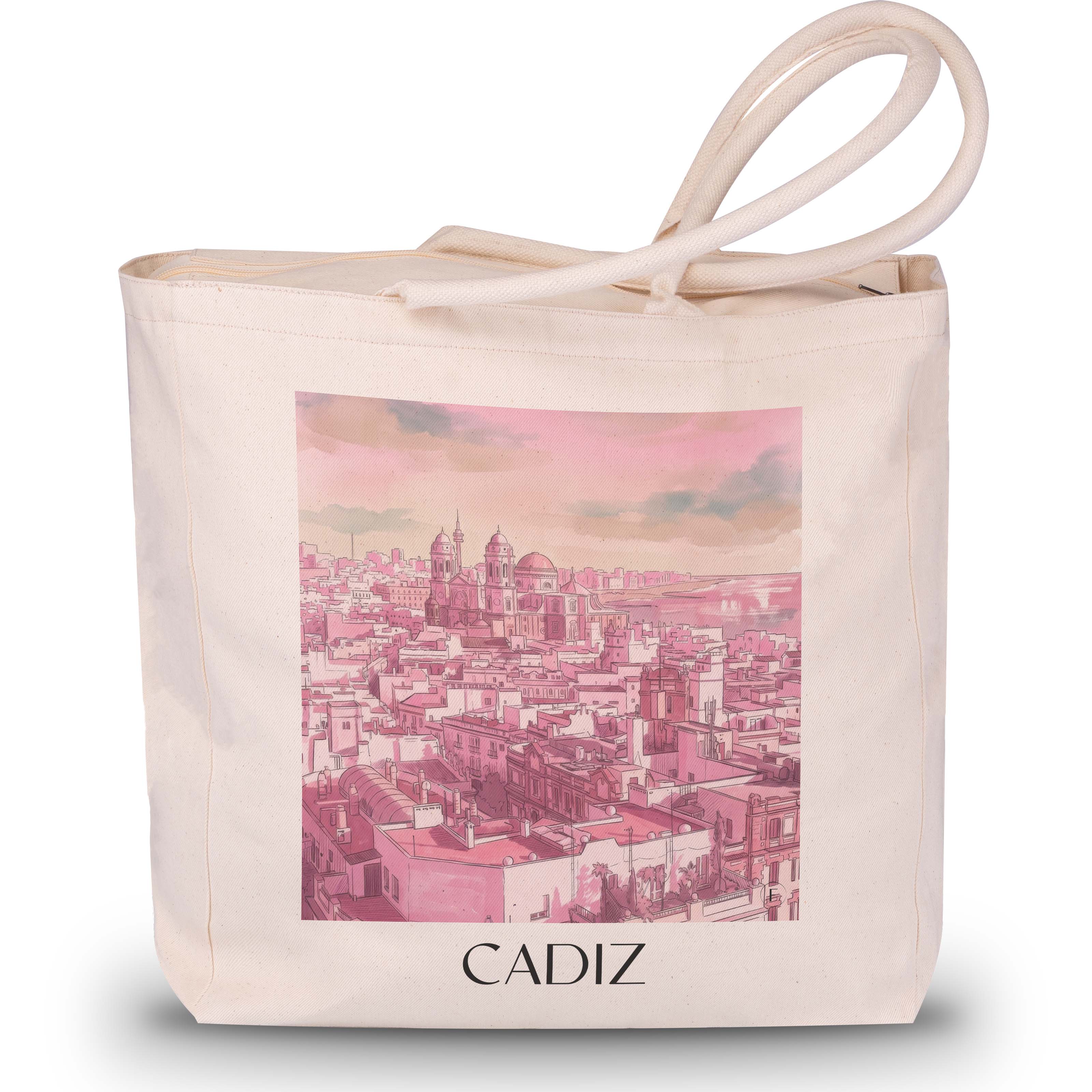 Cádiz Shopping Tasche - Spanien - Spanien Tote Bag - Einkaufstasche im Aquarell Pink Stil - favplace