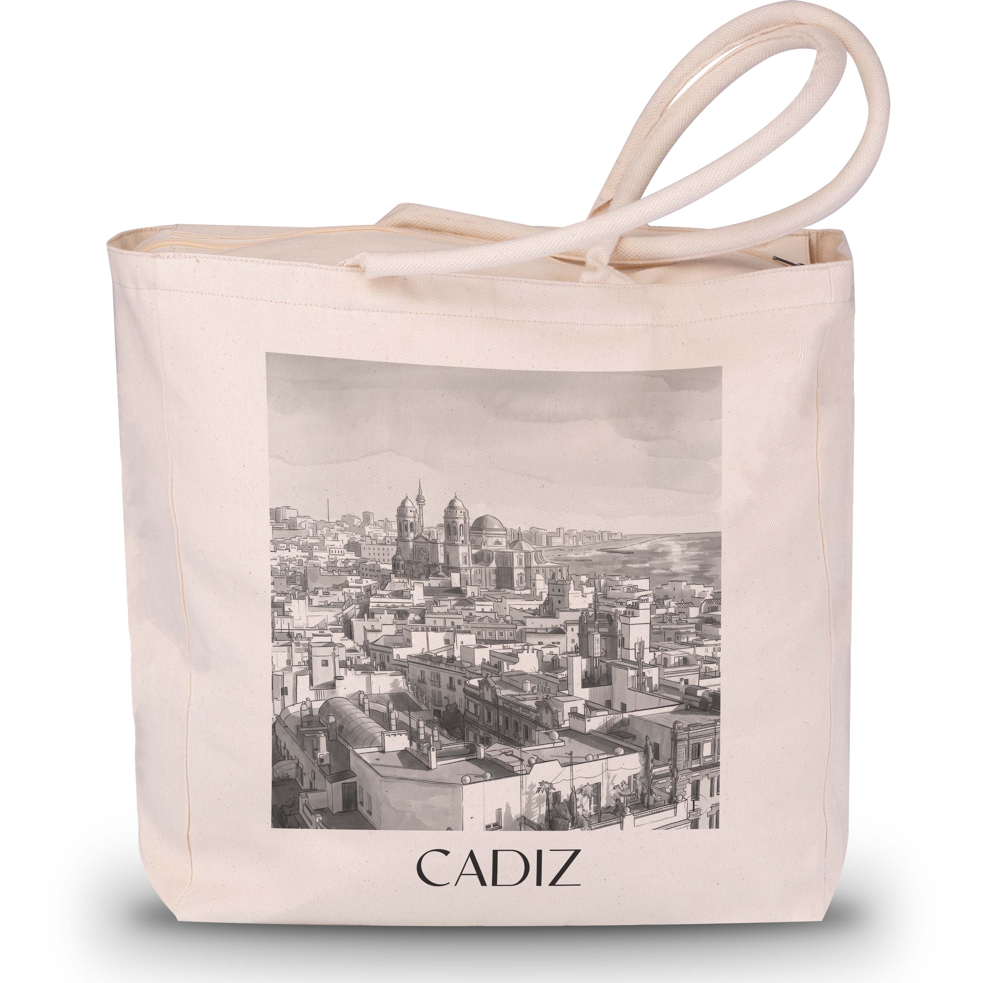 Cádiz Shopping Tasche - Spanien - Spanien Tote Bag - Einkaufstasche im Aquarell Schwarz-Weiß Stil - favplace