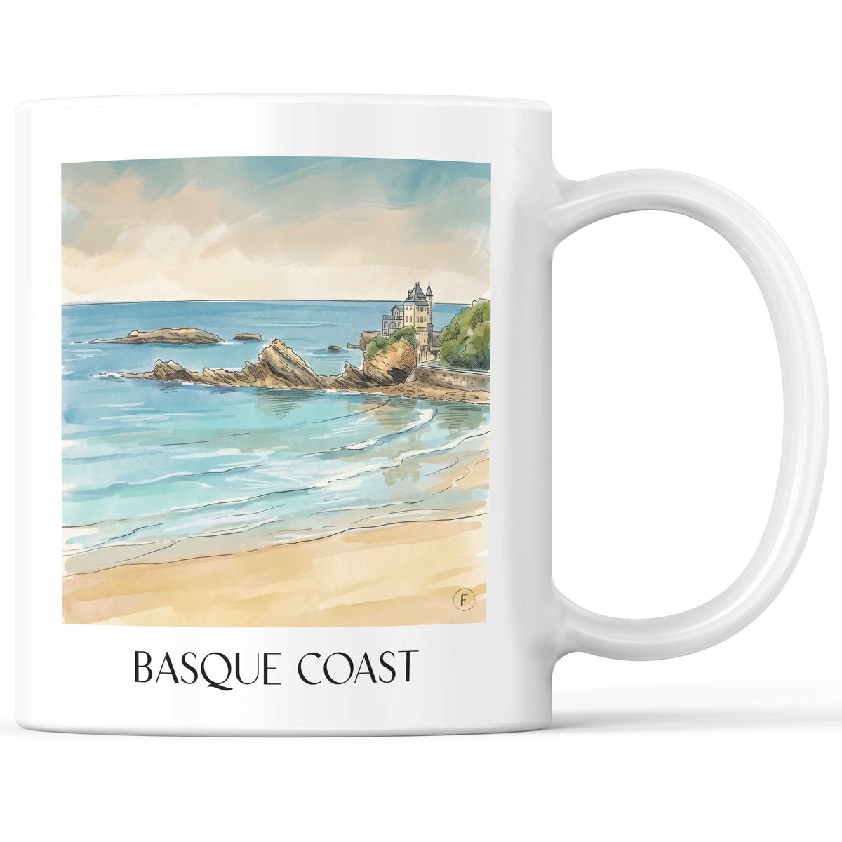 Côte des Basques Kaffeebecher - Biarritz - Frankreich Becher - Kaffeetasse im Aquarell Stil - favplace