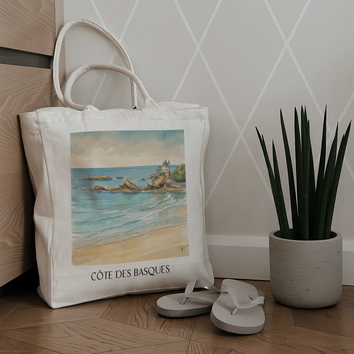 côte-des-basques-biarritz-frankreich-einkaufstasche-aquarell