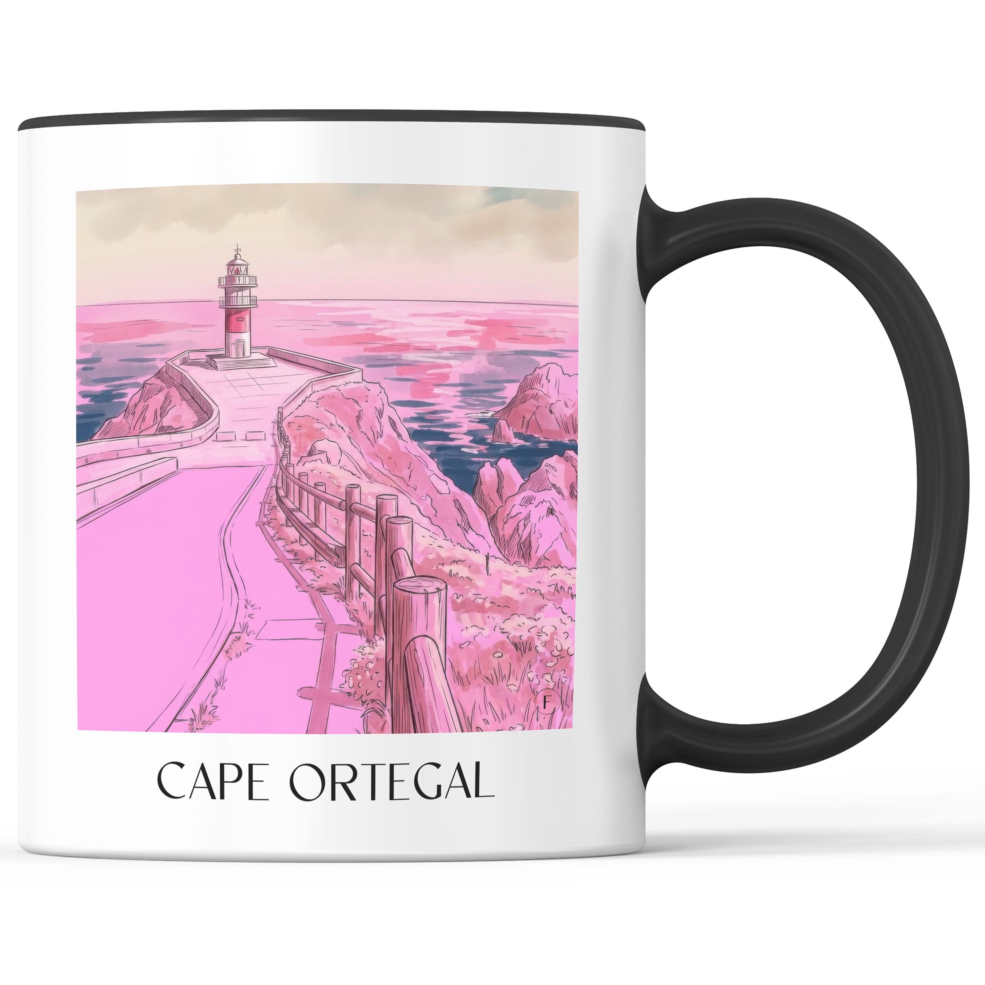 Cabo Ortegal Kaffeebecher - Spanien - Spanien Becher - Kaffeetasse im Aquarell Pink Stil - favplace