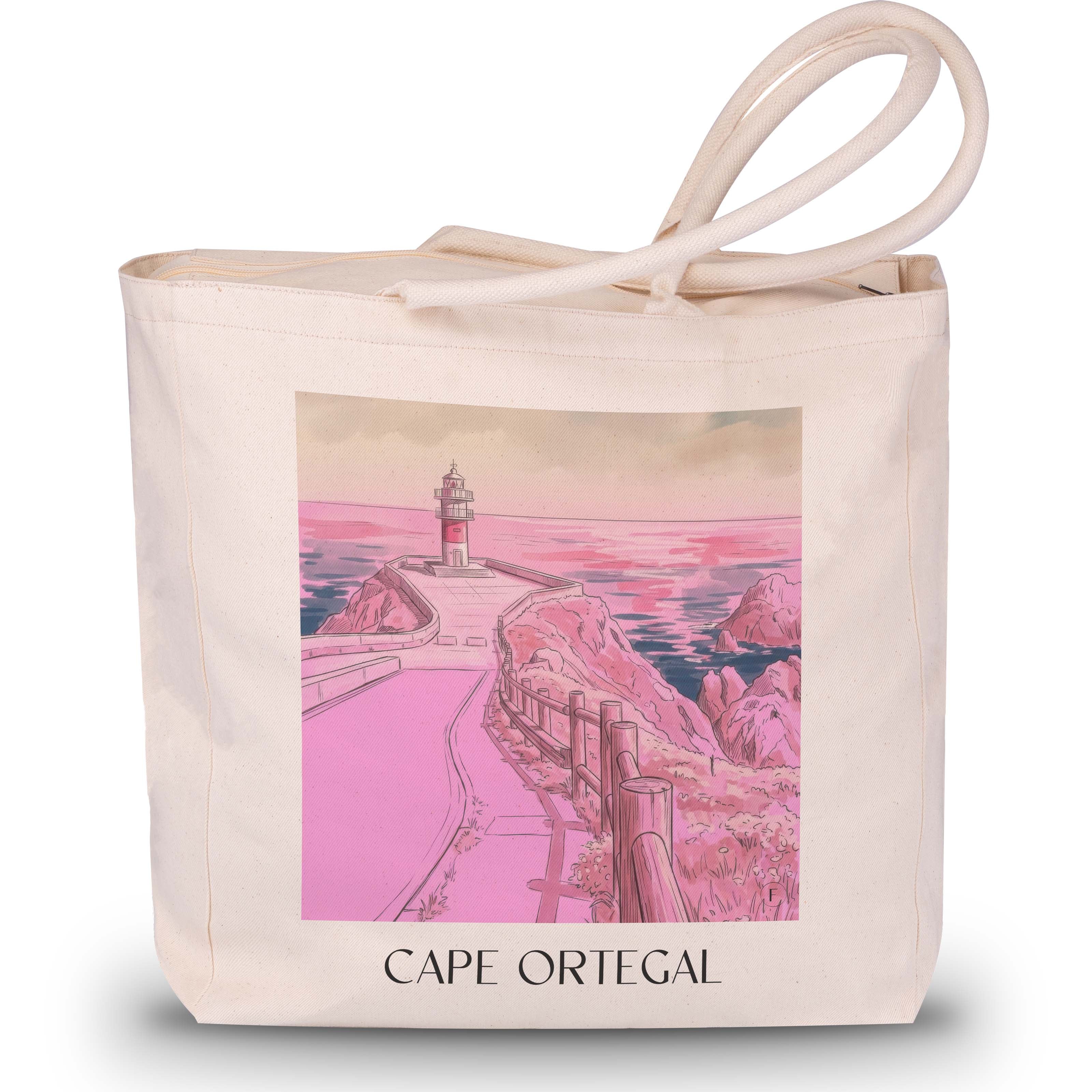 Cabo Ortegal Shopping Tasche - Spanien - Spanien Tote Bag - Einkaufstasche im Aquarell Pink Stil - favplace