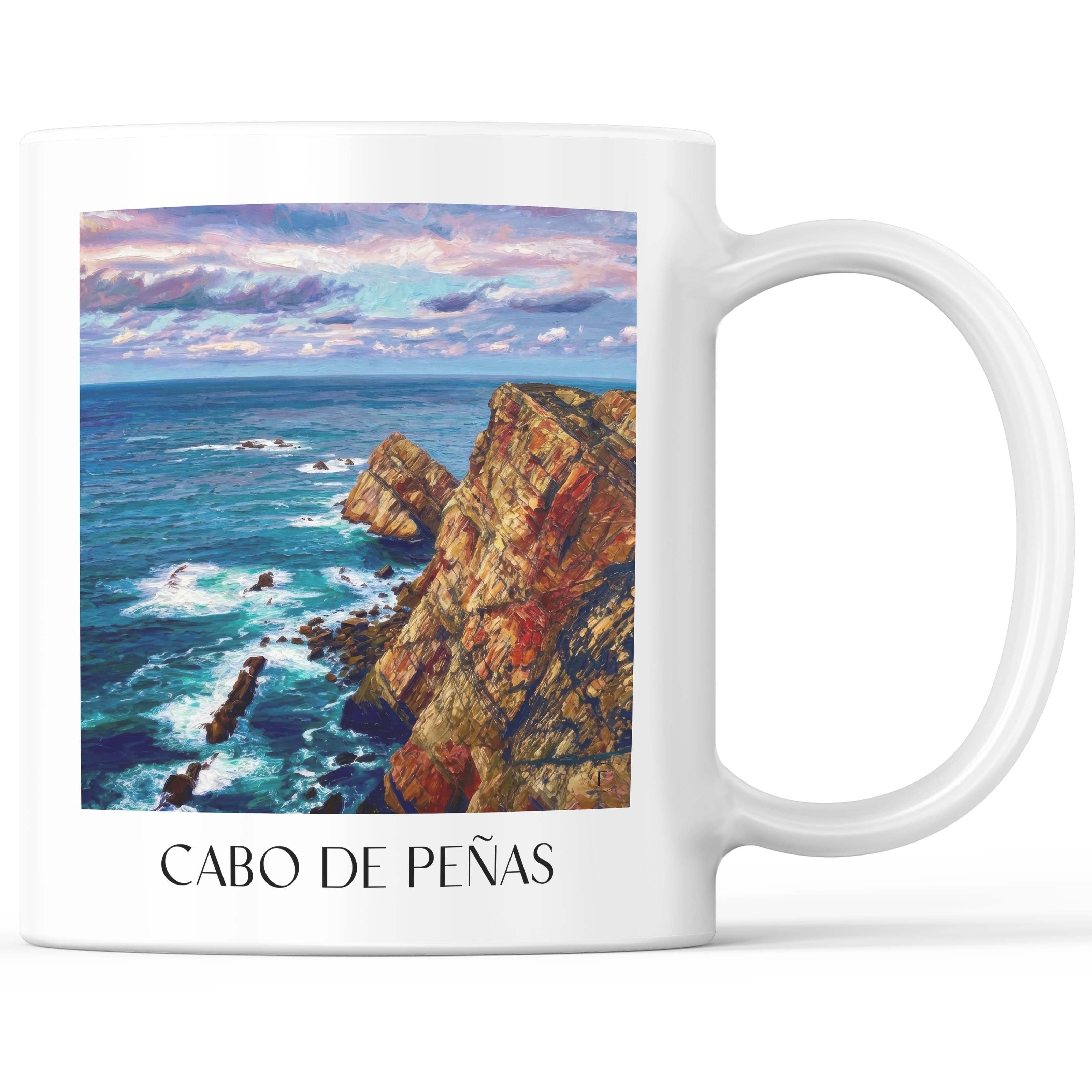 Cabo de Peñas Kaffeebecher - Spanien - Spanien Becher - Kaffeetasse im Ölgemälde Stil - favplace