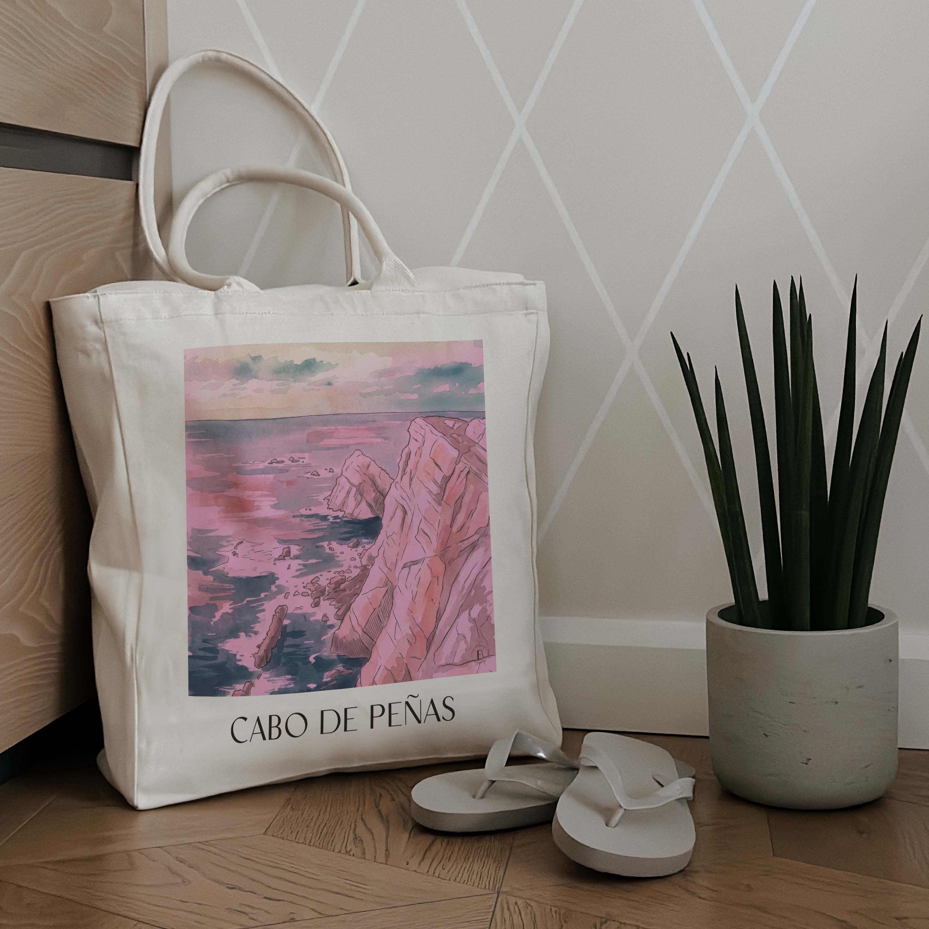 cabo-de-peñas-spanien-spanien-einkaufstasche-aquarell-pink-rosa