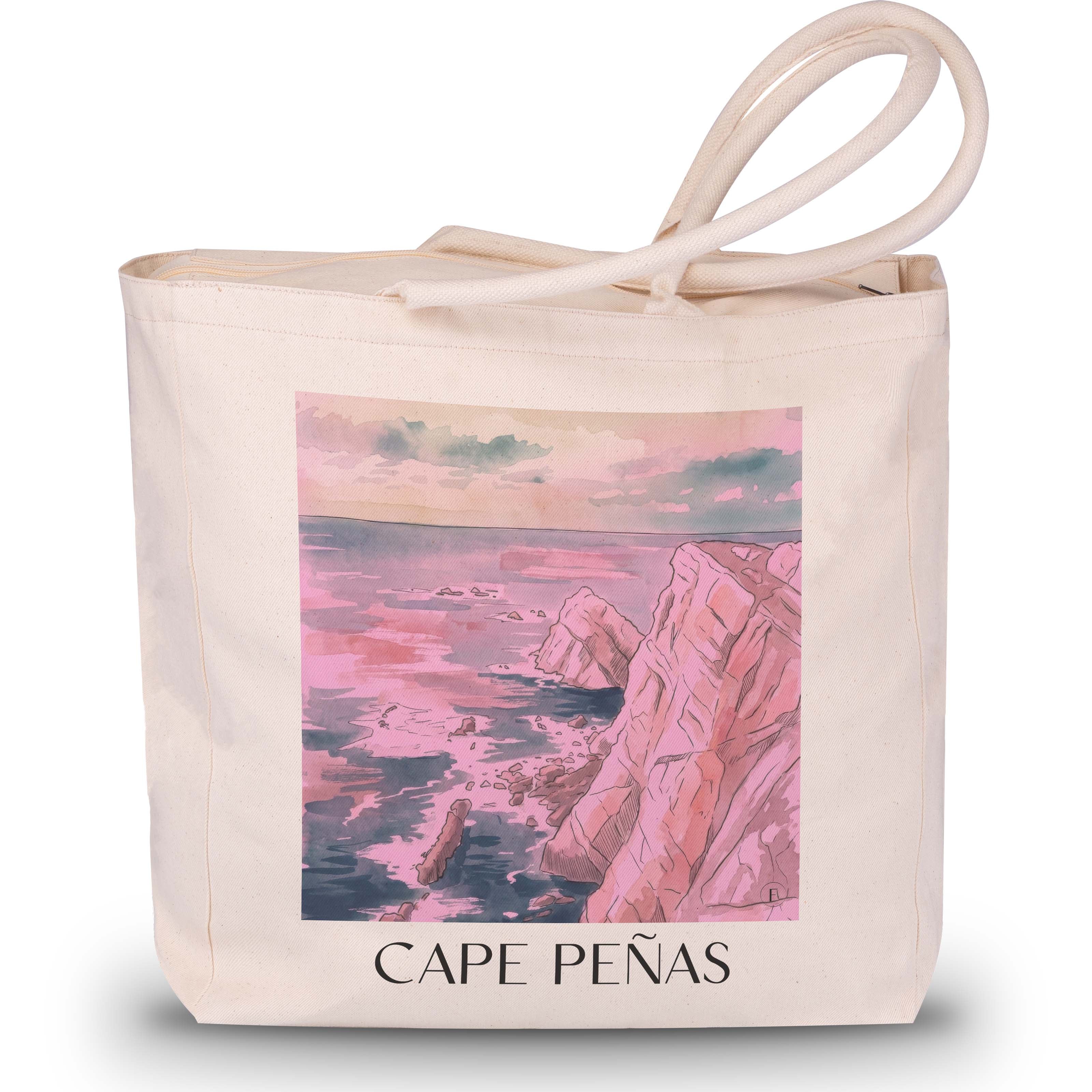 Cabo de Peñas Shopping Tasche - Spanien - Spanien Tote Bag - Einkaufstasche im Aquarell Pink Stil - favplace
