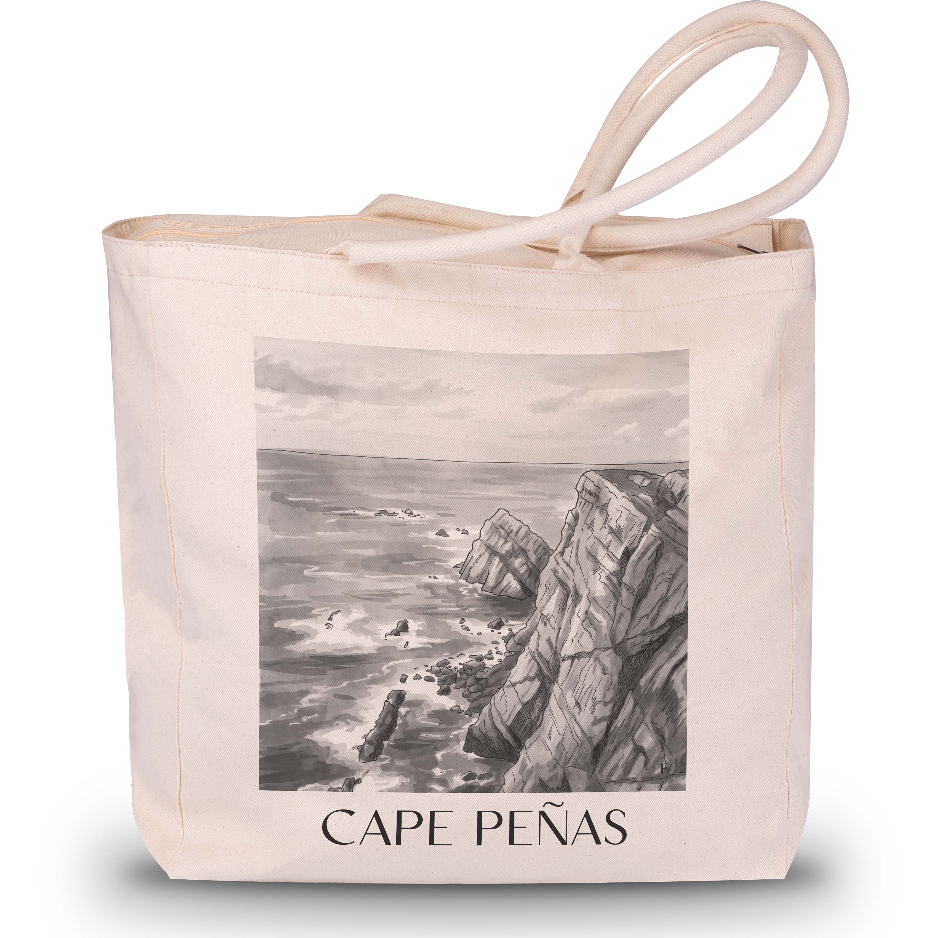 Cabo de Peñas Shopping Tasche - Spanien - Spanien Tote Bag - Einkaufstasche im Aquarell Schwarz-Weiß Stil - favplace