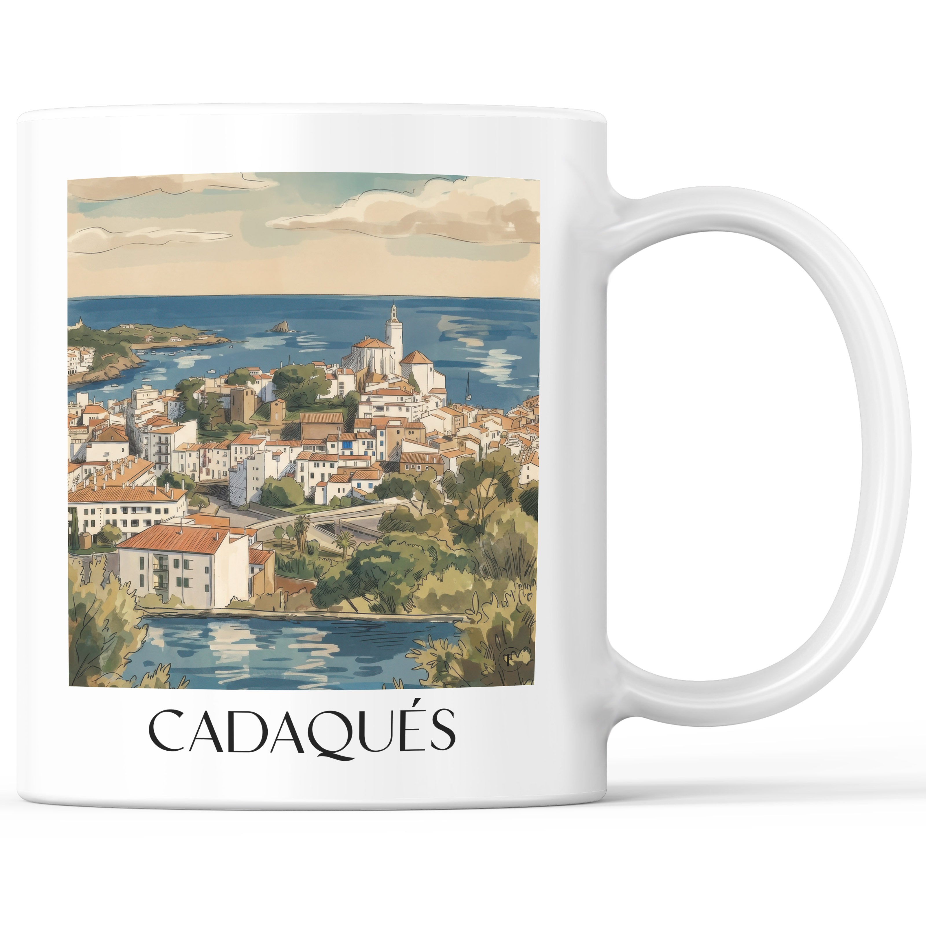 Cadaqués Kaffeebecher - Spanien - Spanien Becher - Kaffeetasse im Aquarell Stil - favplace
