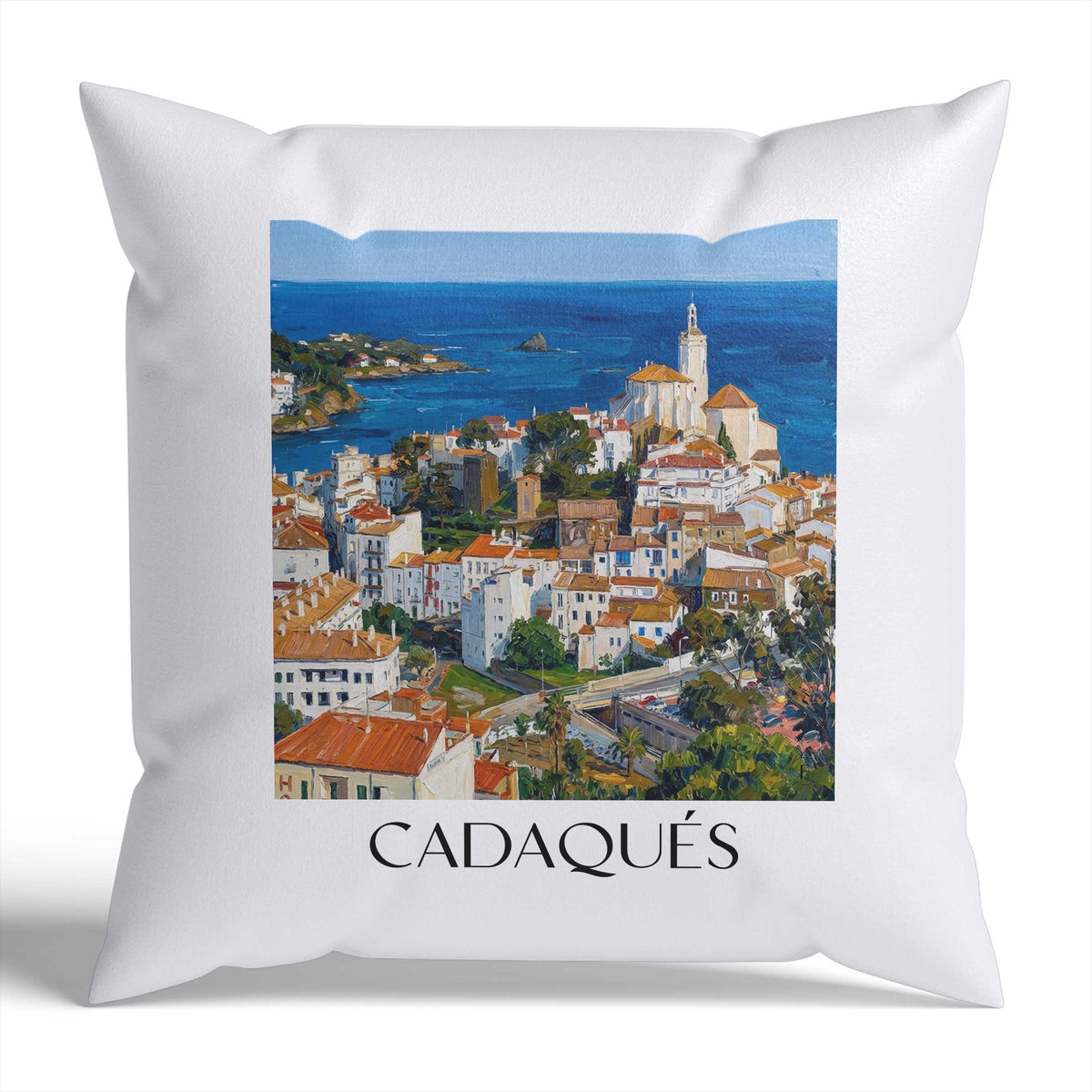Cadaqués Kissenhülle - Zierkissen Bezug - Spanien - Spanien Kissen bzw. Kissenbezug im Ölgemälde Stil - favplace
