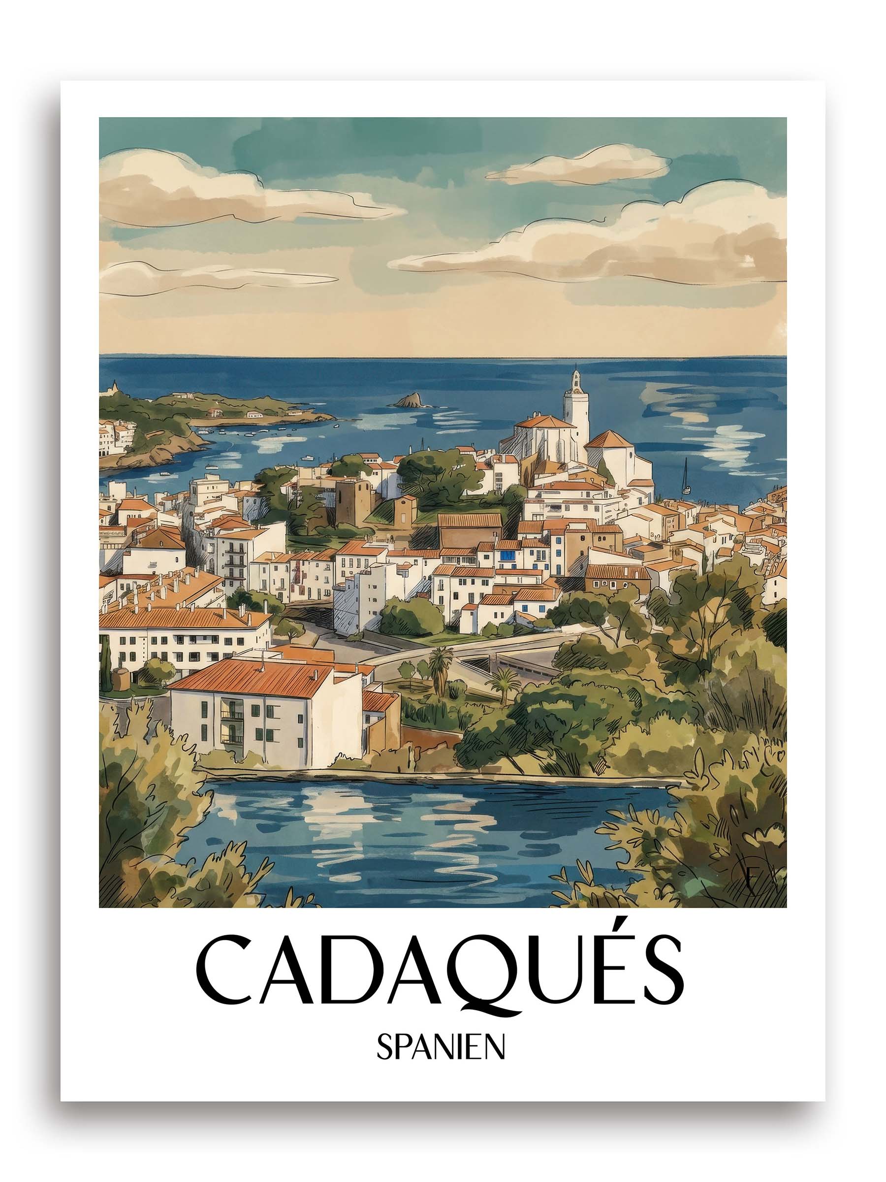 cadaqués-spanien-spanien-poster-aquarell