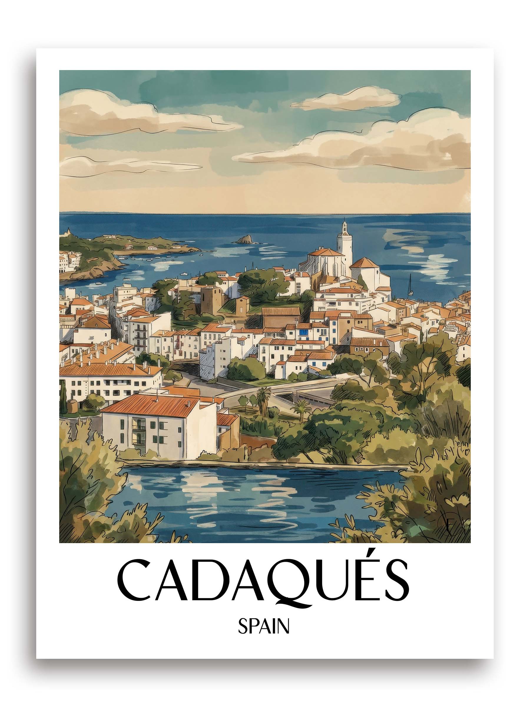 Cadaqués Poster - Spanien - Spanien Kunstdruck - Aquarell von A4 bis A1 - favplace