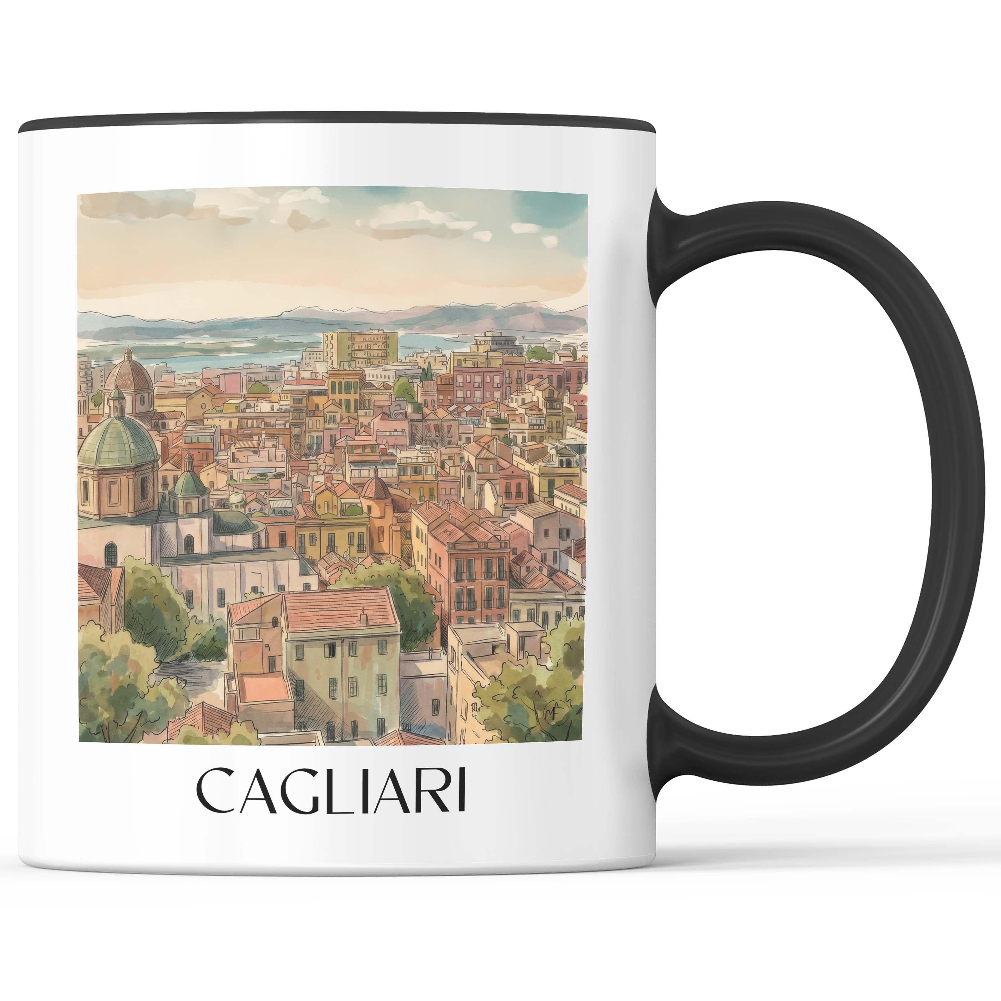 Cagliari - Italien Becher - Kaffeetasse im Aquarell Stil - favplace