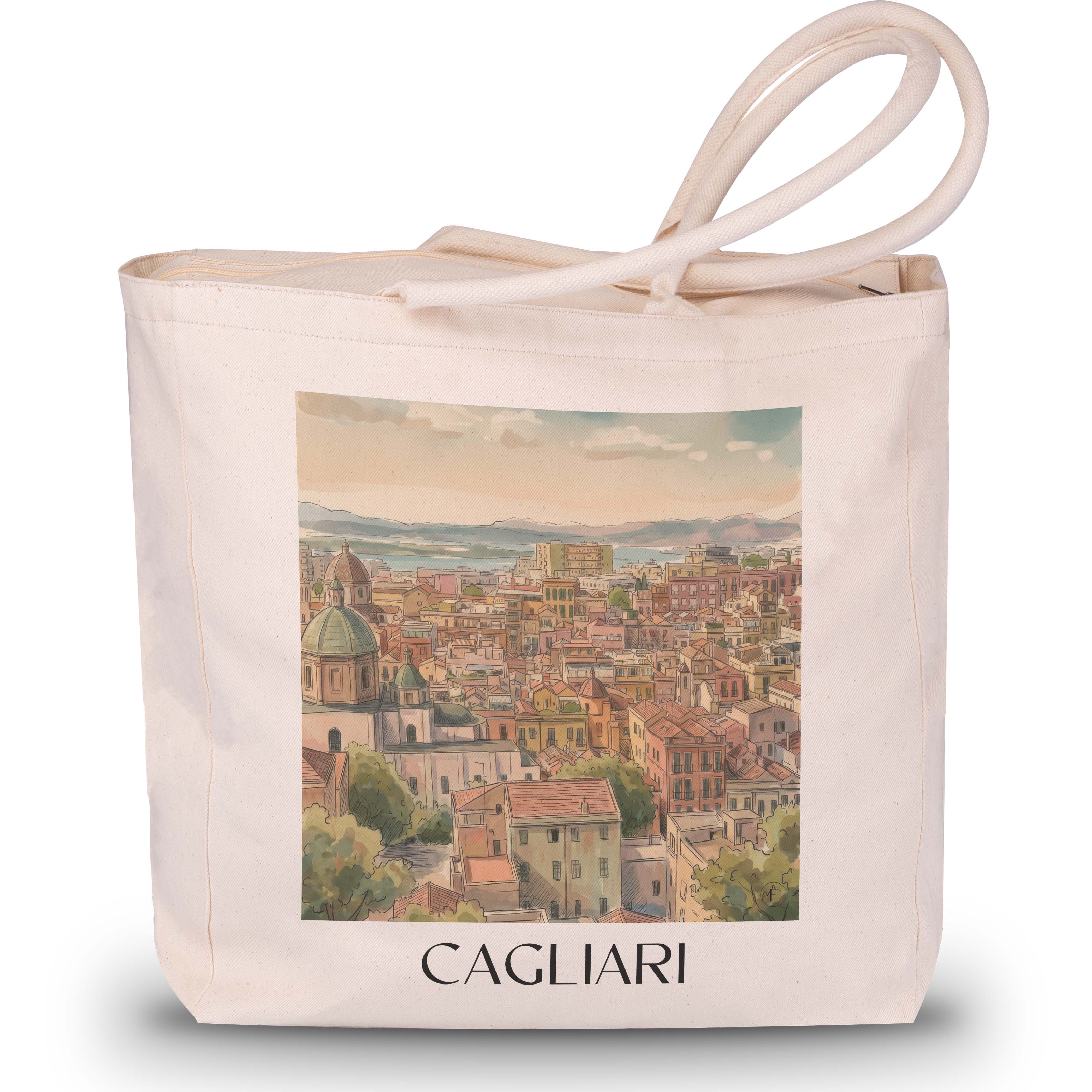 Cagliari - Italien Tote Bag - Einkaufstasche im Aquarell Stil - favplace