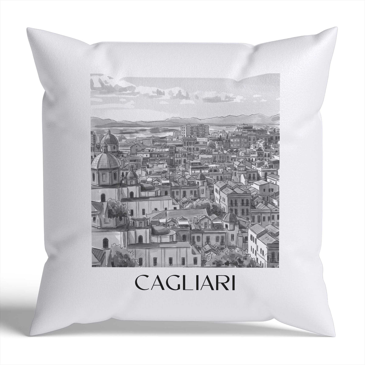 Cagliari Kissenhülle - Zierkissen Bezug - Italien - Italien Kissen bzw. Kissenbezug im Aquarell Schwarz-Weiß Stil - favplace