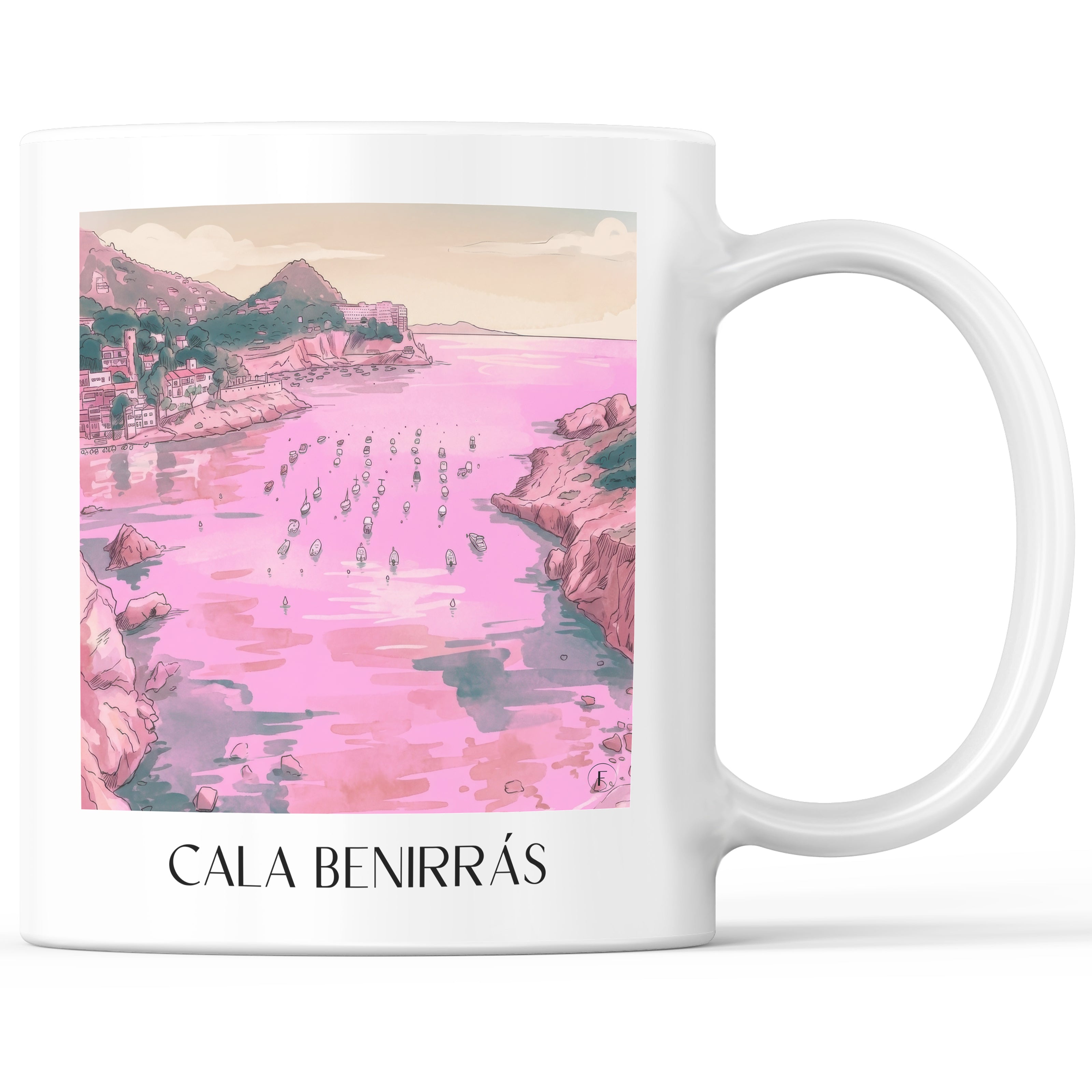 Cala Benirrás Kaffeebecher - Ibiza - Spanien Becher - Kaffeetasse im Aquarell Pink Stil - favplace