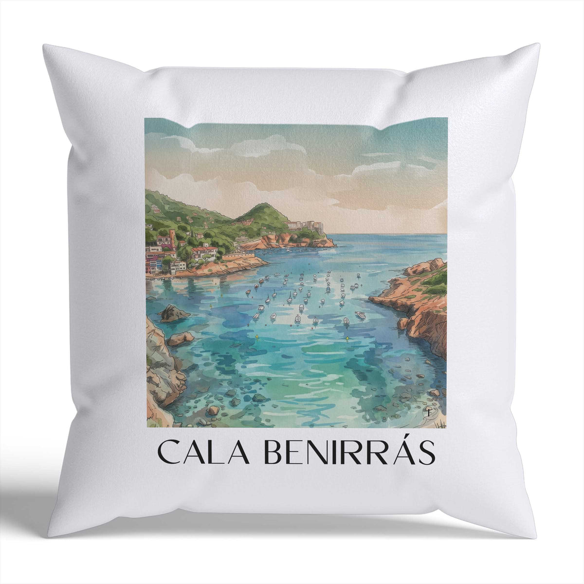 Cala Benirrás Kissenhülle - Zierkissen Bezug - Ibiza - Spanien Kissen bzw. Kissenbezug im Aquarell Stil - favplace