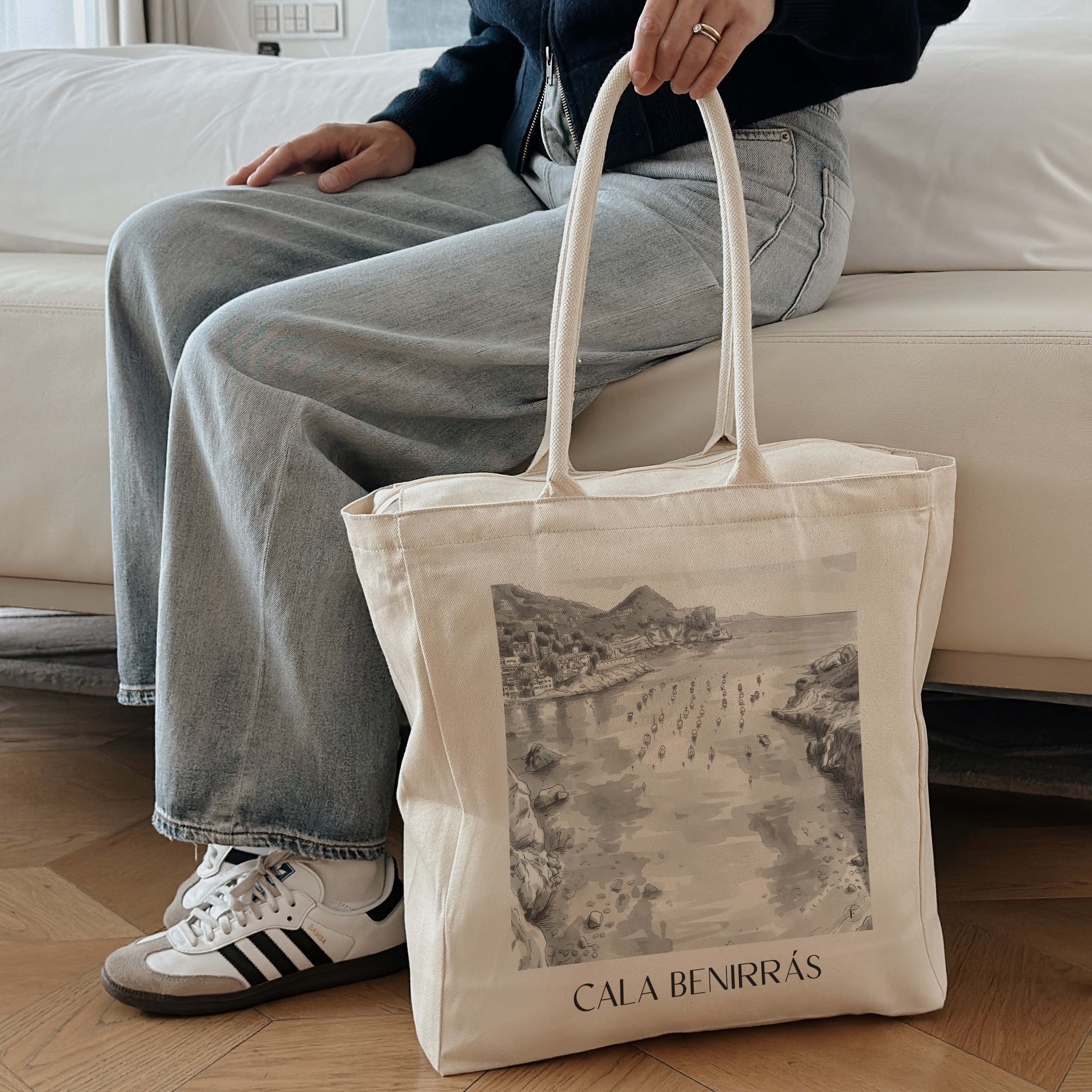 cala-benirrás-ibiza-spanien-einkaufstasche-aquarell-schwarz-weiss