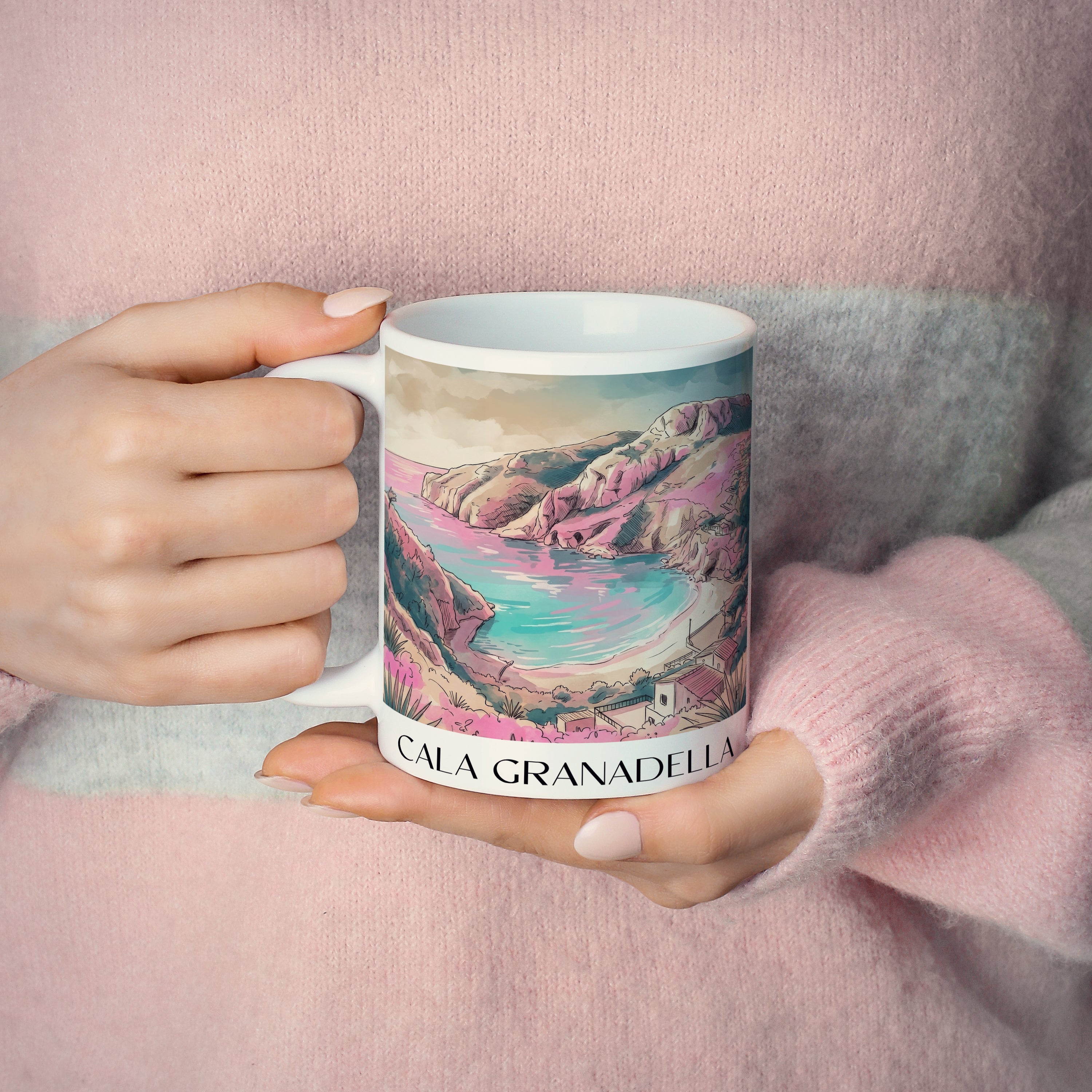 cala-granadella-javea-spanien-kaffeebecher-aquarell-pink-rosa
