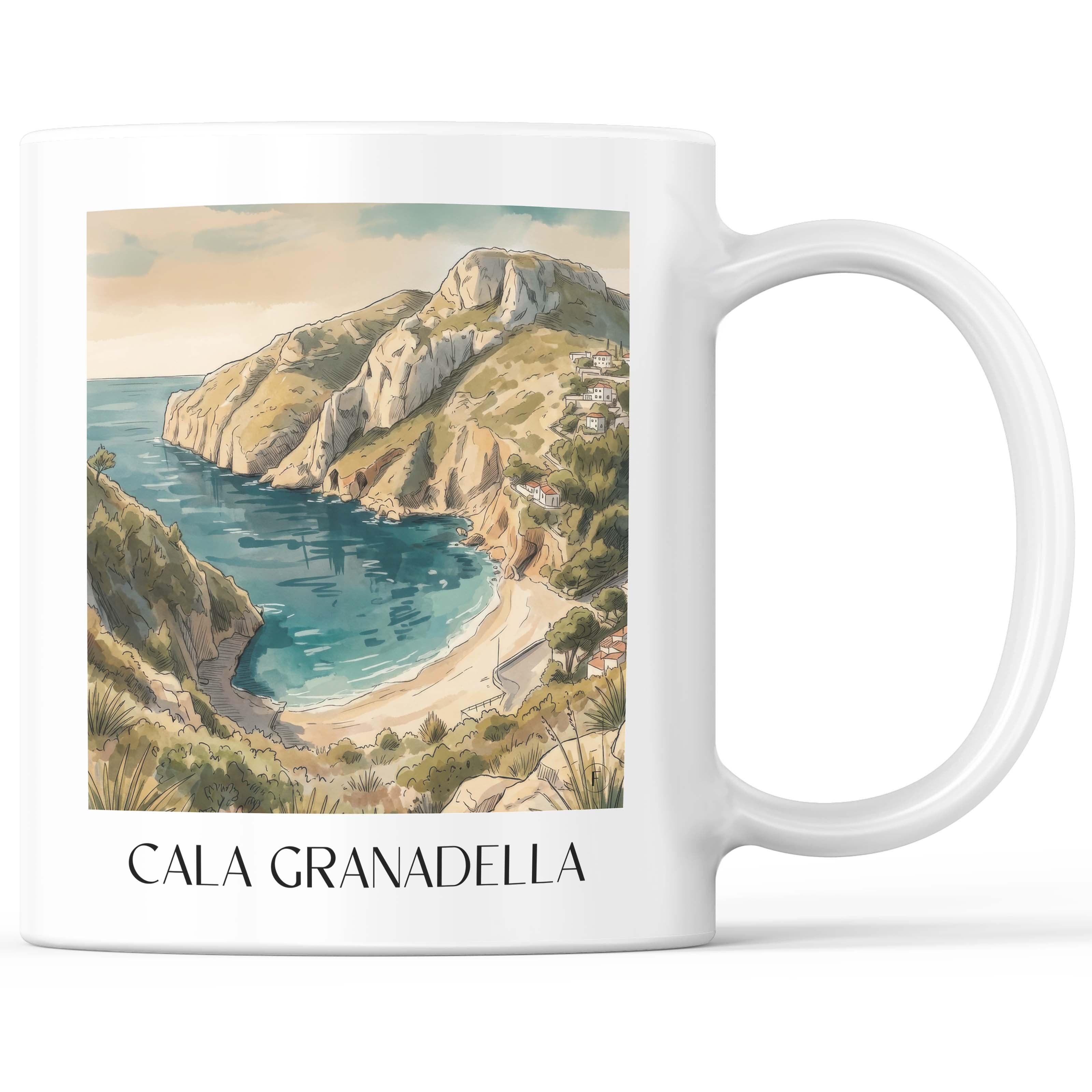 Cala Granadella Kaffeebecher - Javea - Spanien Becher - Kaffeetasse im Aquarell Stil - favplace