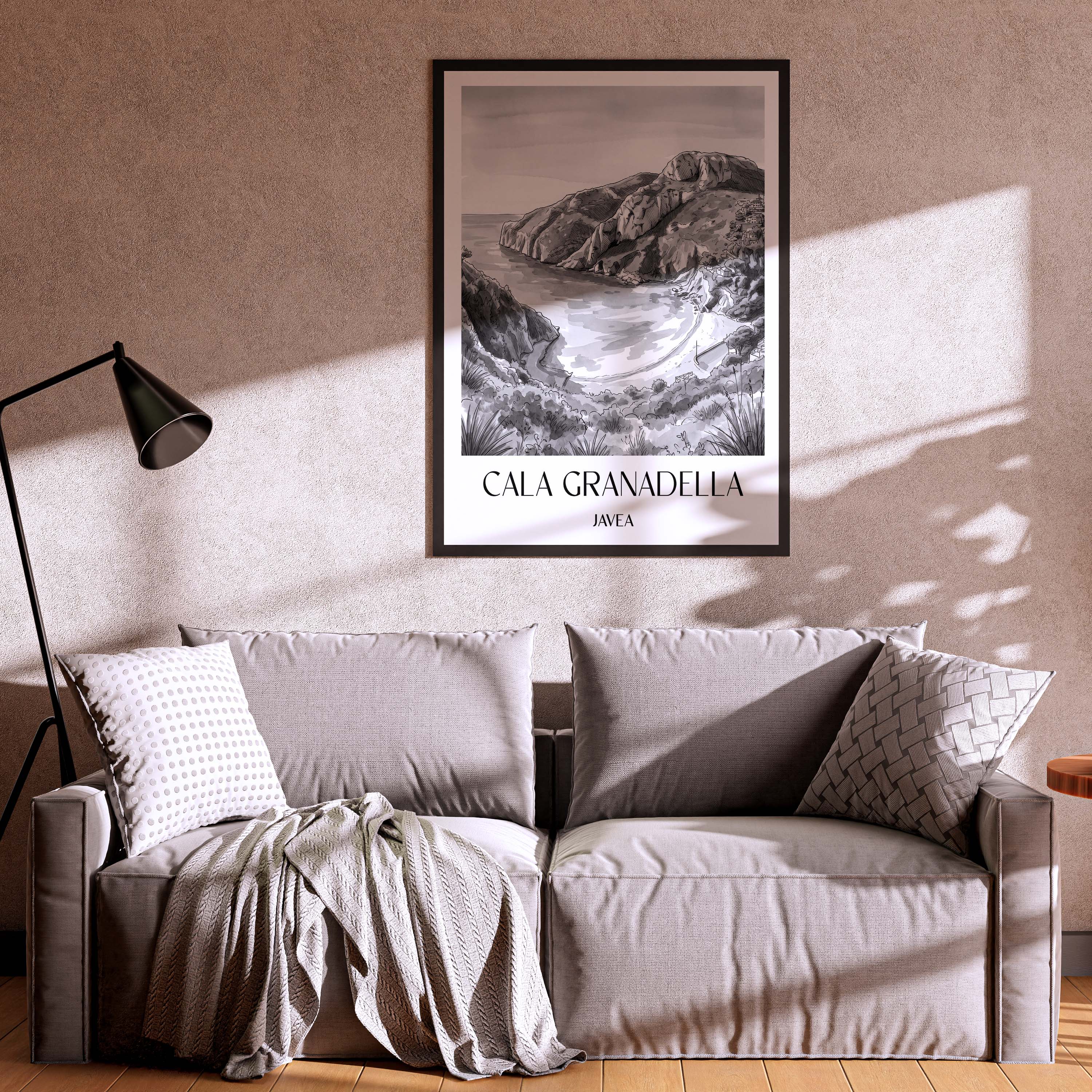 cala-granadella-javea-spanien-poster-aquarell-schwarz-weiss