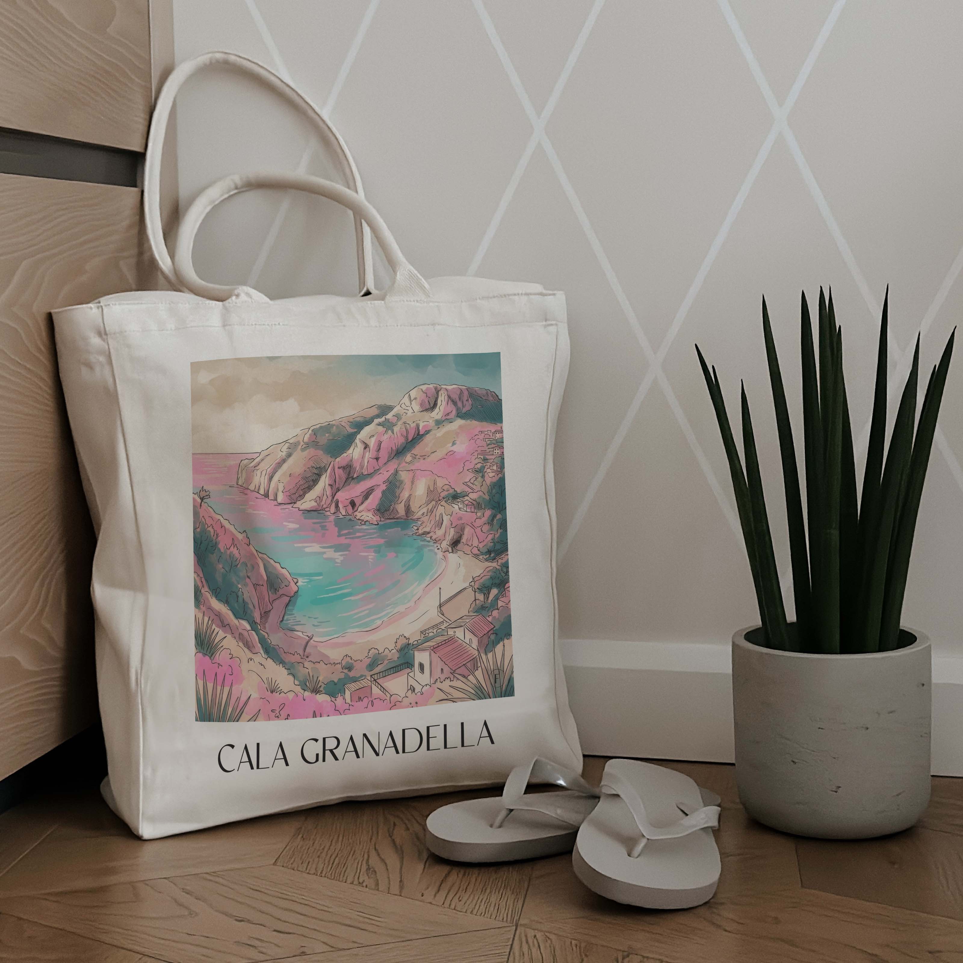 cala-granadella-javea-spanien-einkaufstasche-aquarell-pink-rosa