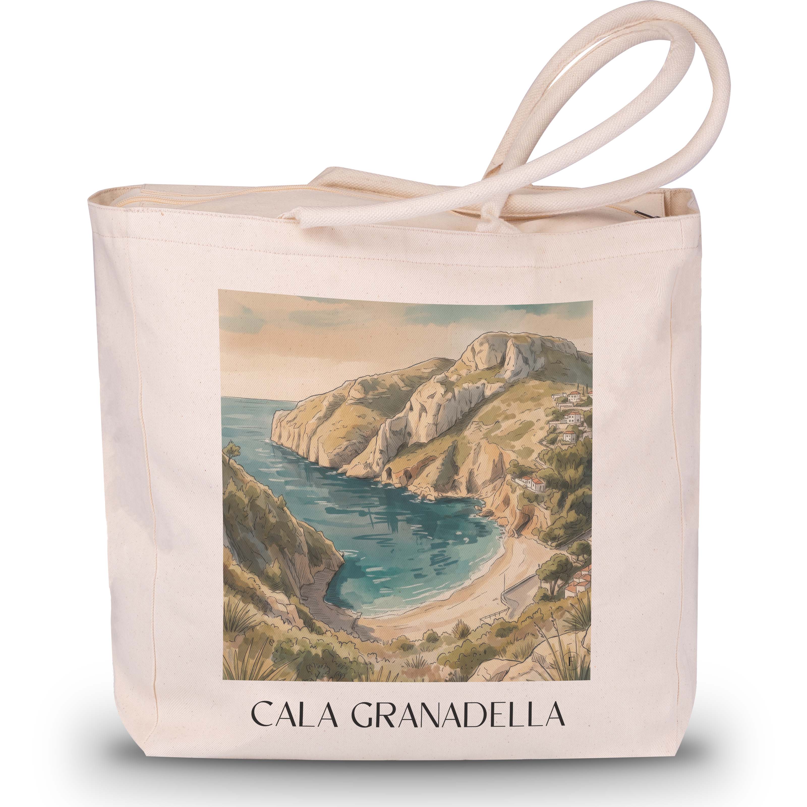 cala-granadella-javea-spanien-einkaufstasche-aquarell