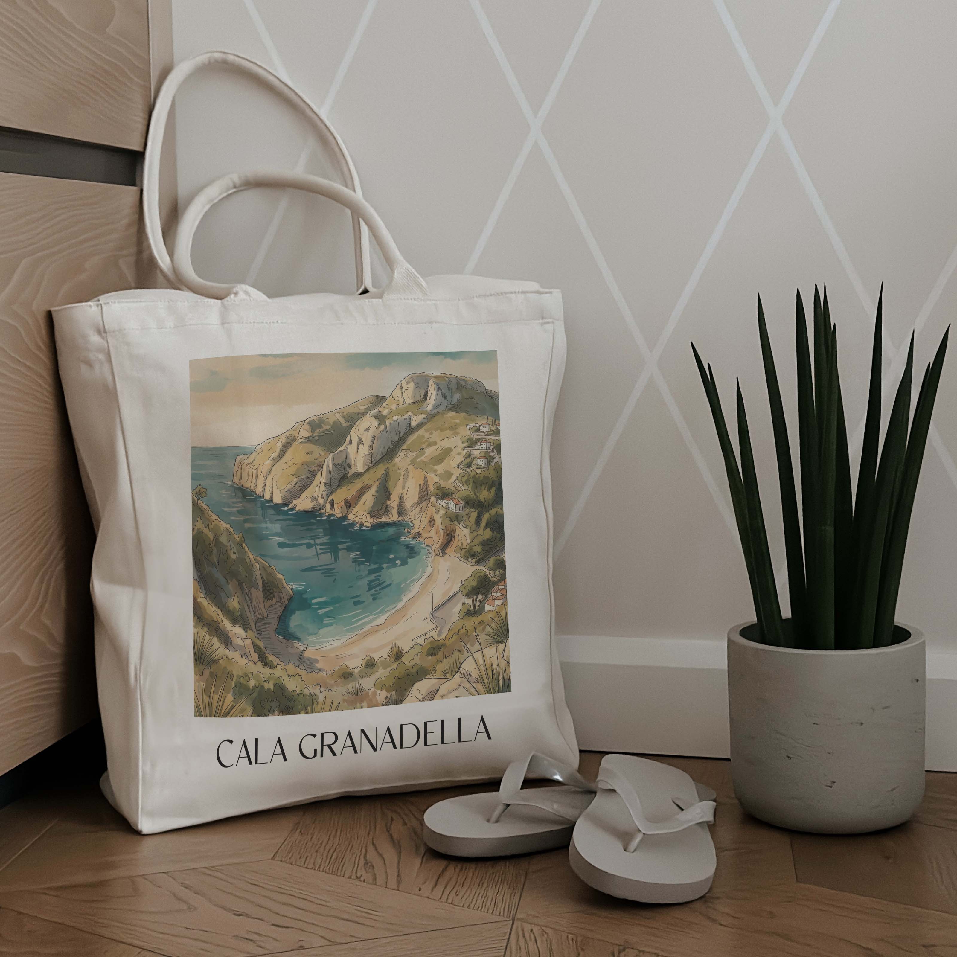 cala-granadella-javea-spanien-einkaufstasche-aquarell