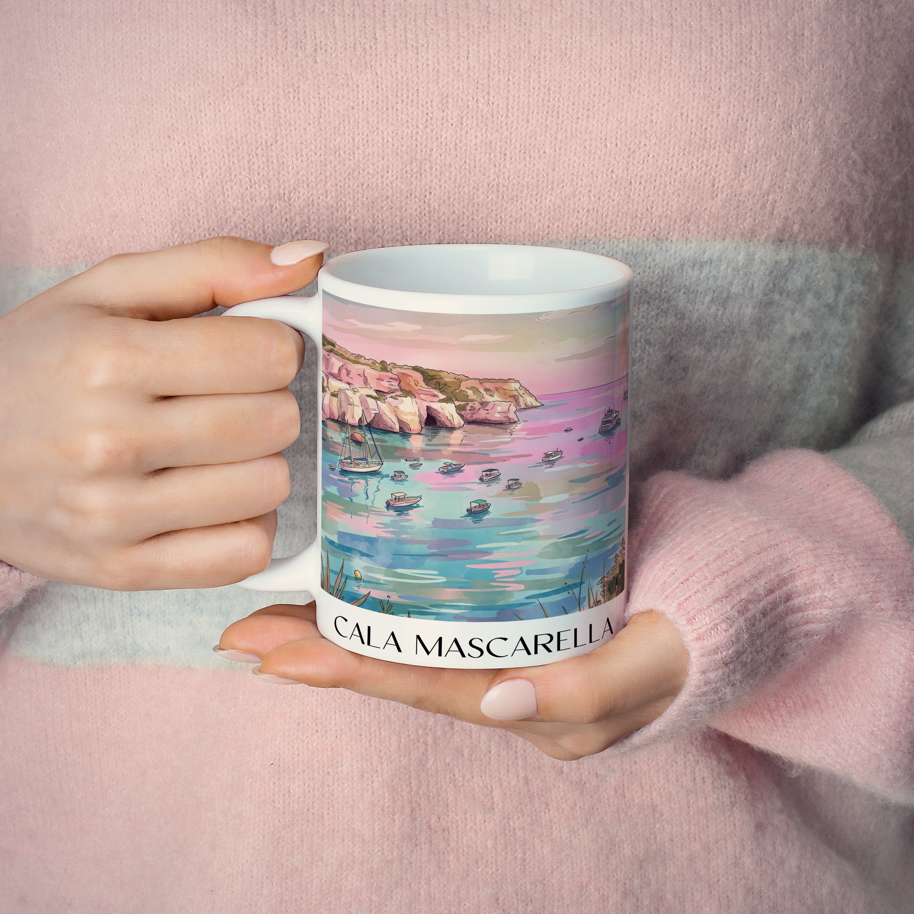 cala-mascarella-menorca-spanien-kaffeebecher-aquarell-pink-rosa