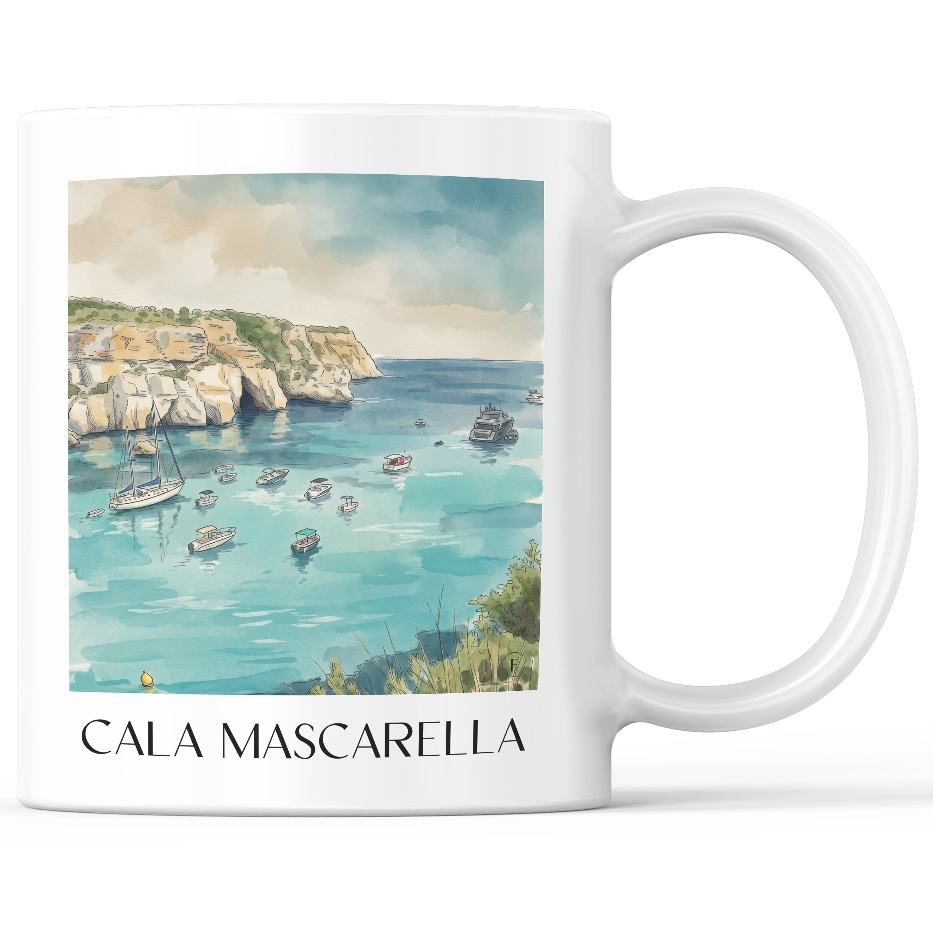 Cala Mascarella Kaffeebecher - Menorca - Spanien Becher - Kaffeetasse im Aquarell Stil - favplace