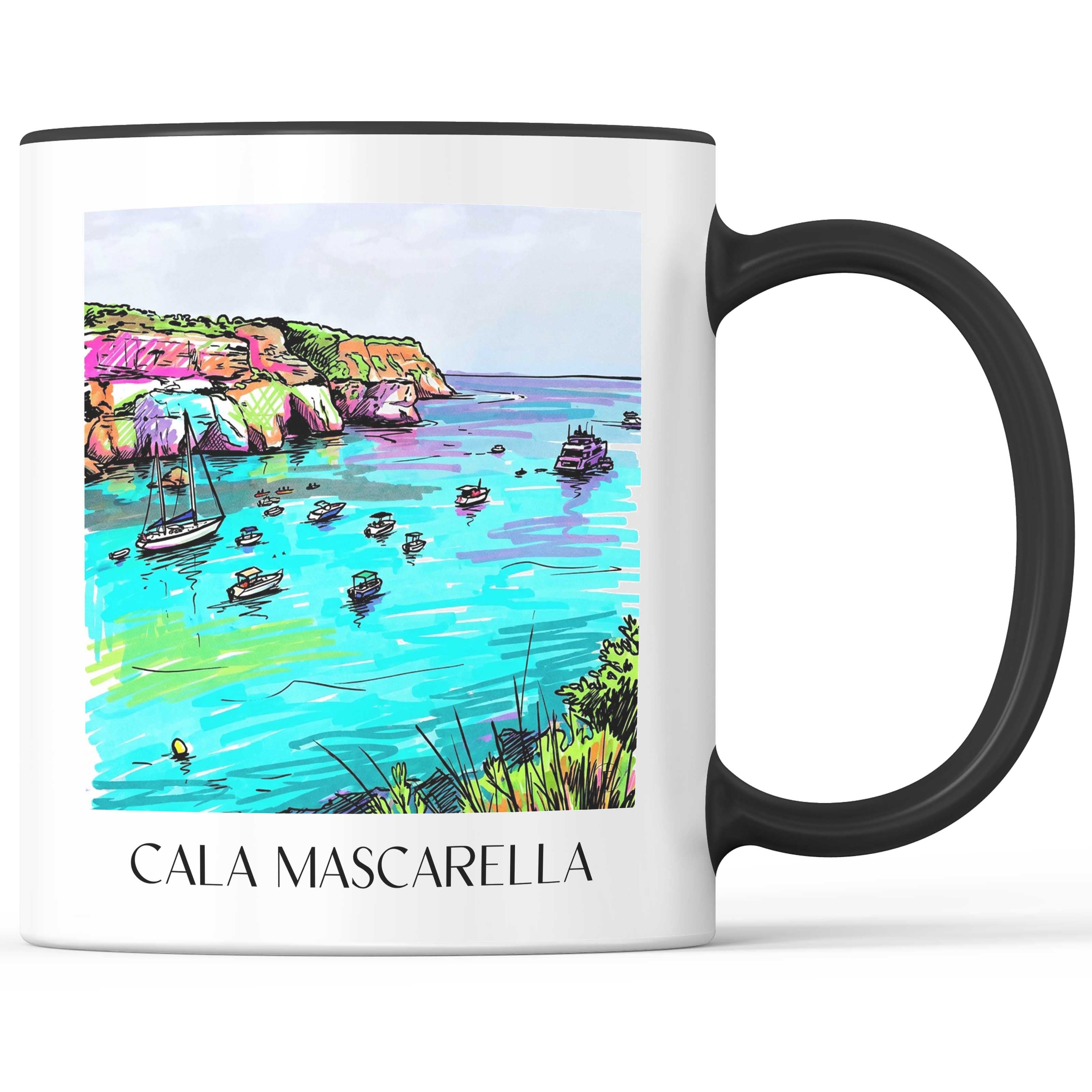 Cala Mascarella Kaffeebecher - Menorca - Spanien Becher - Kaffeetasse im Tag Graffiti Stil - favplace