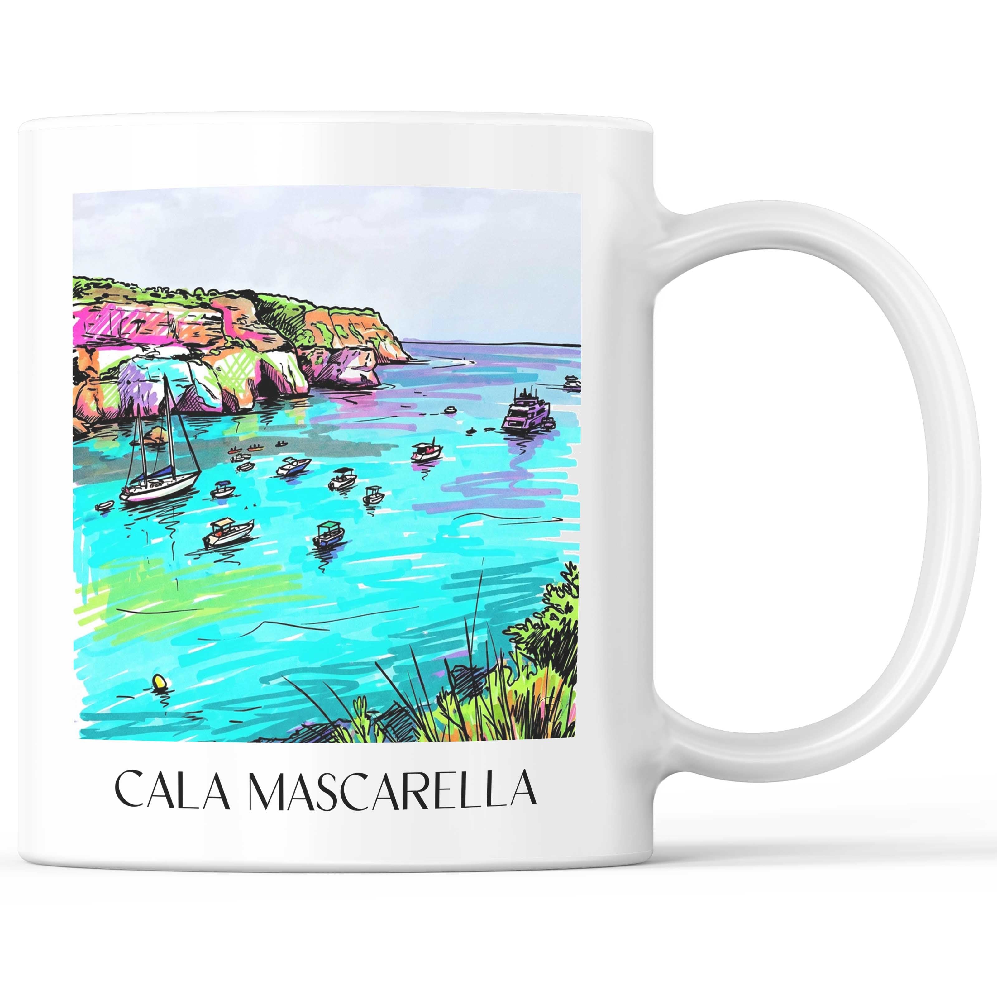 Cala Mascarella Kaffeebecher - Menorca - Spanien Becher - Kaffeetasse im Tag Graffiti Stil - favplace